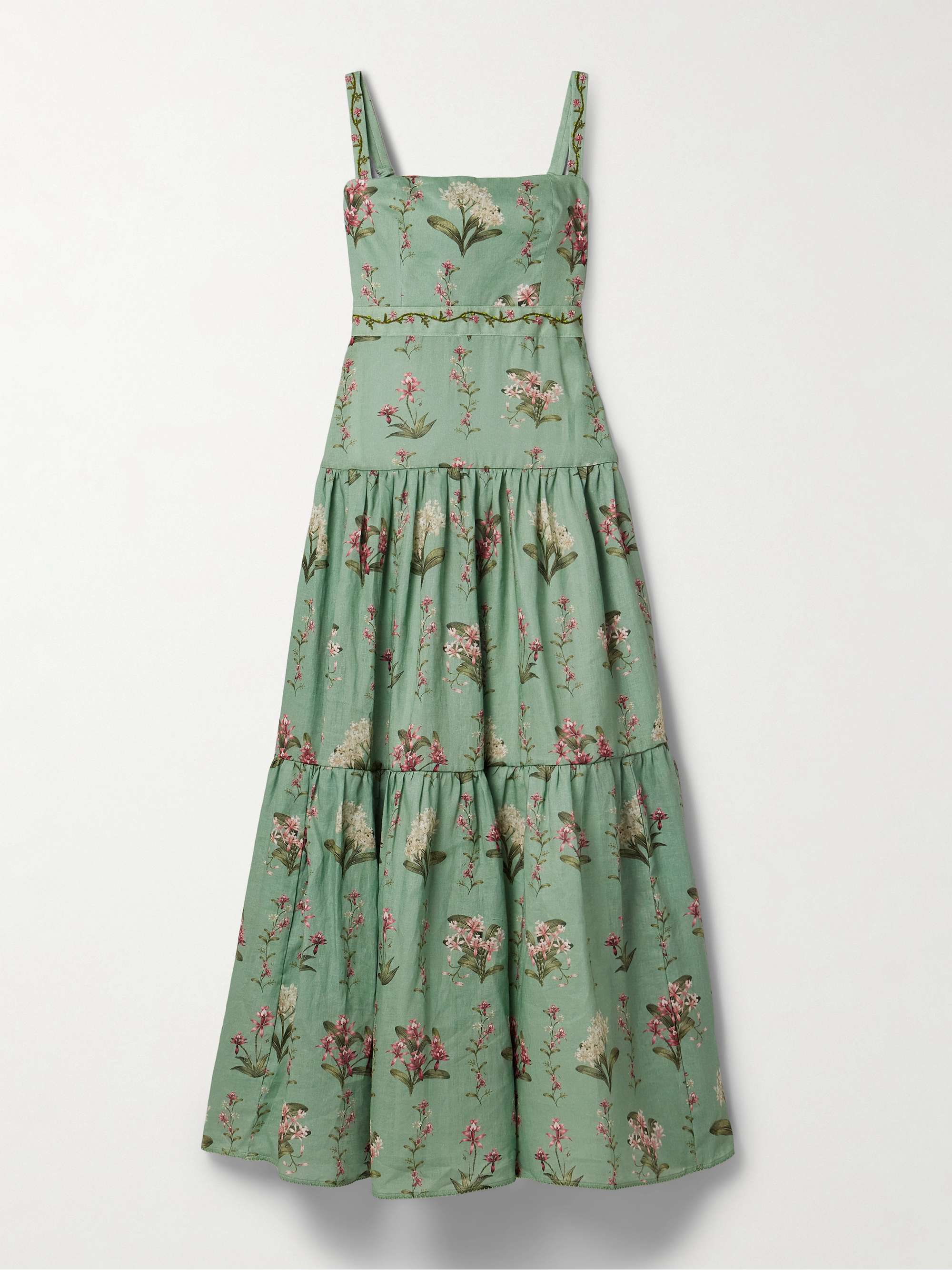 Lima Orquidea tiered embellished floral-print linen maxi dress view