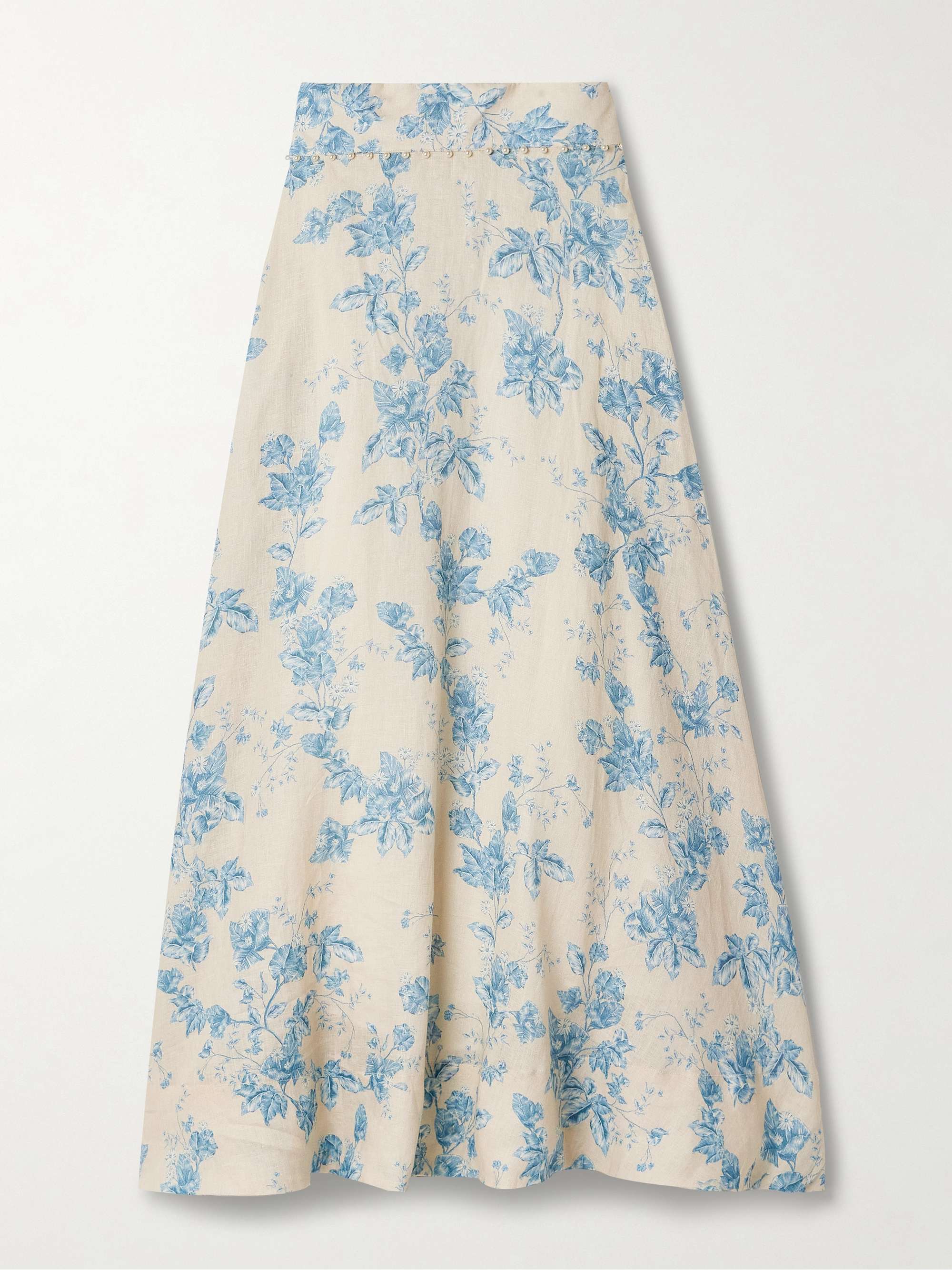 Bergamota Bougainvillea embellished floral-print linen midi skirt view