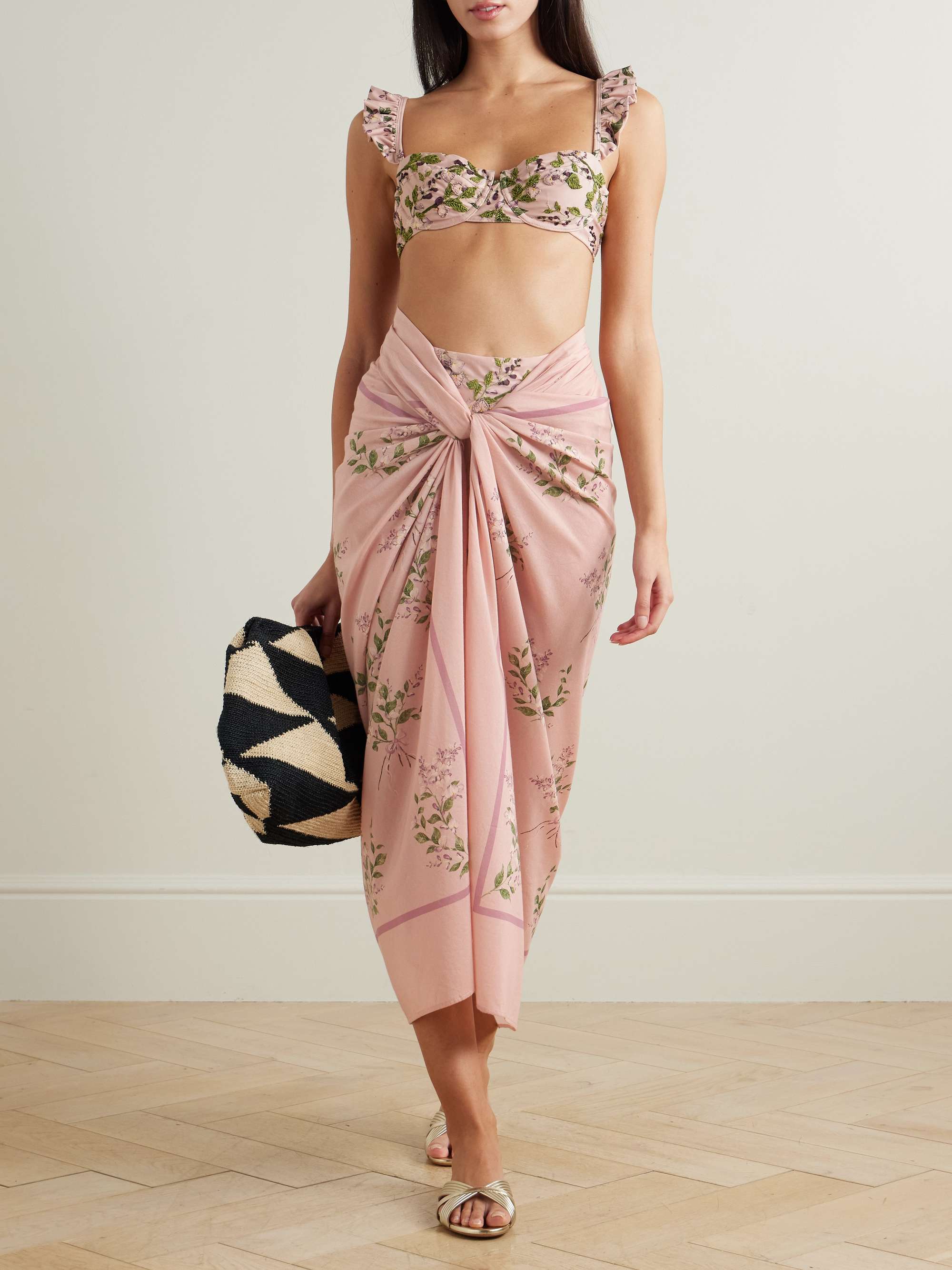 Lavanda Wisteria floral-print cotton and silk-blend voile pareo view