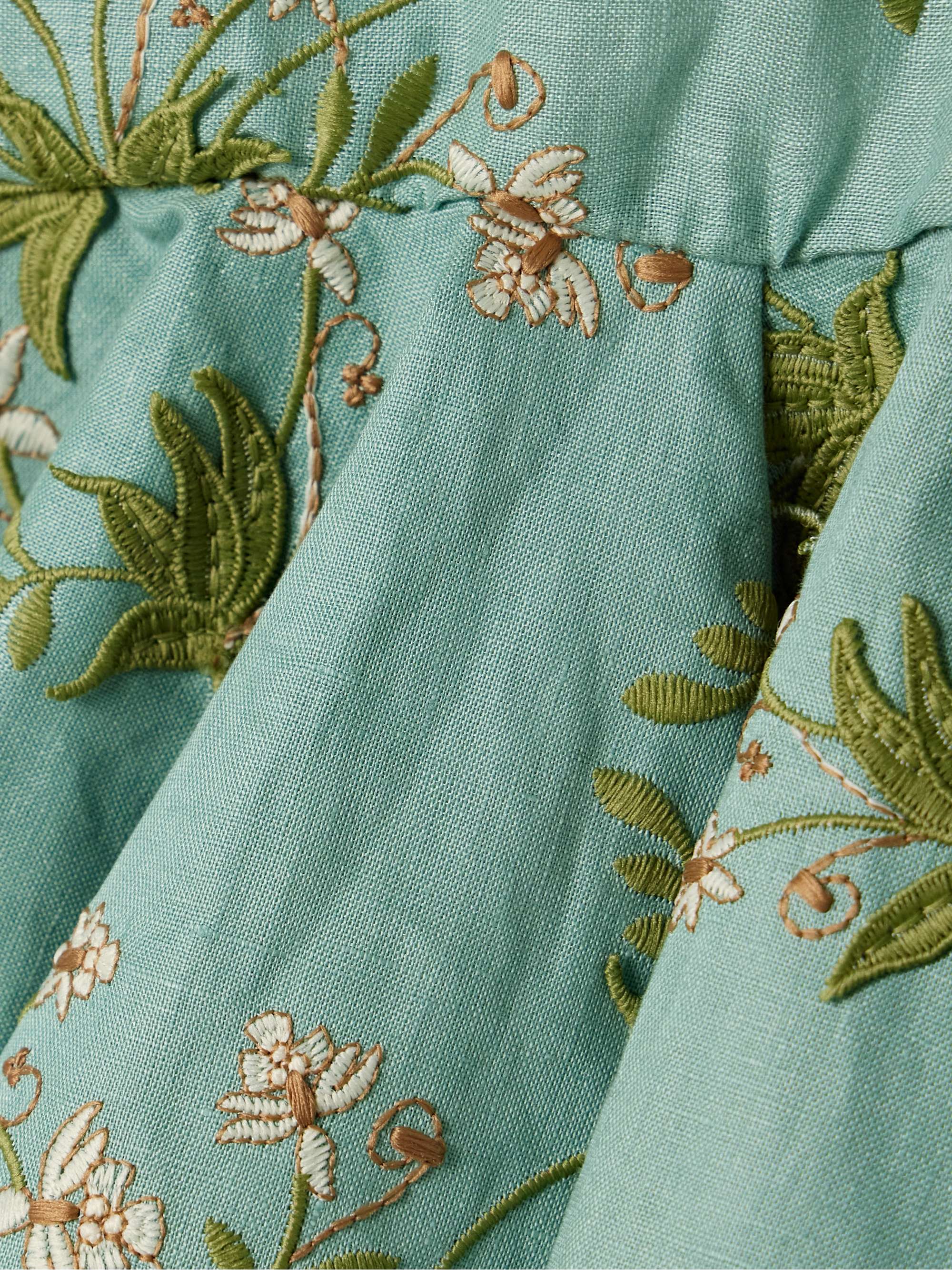 Tumbao Orquidea ruffled appliquéd embroidered linen mini dress view