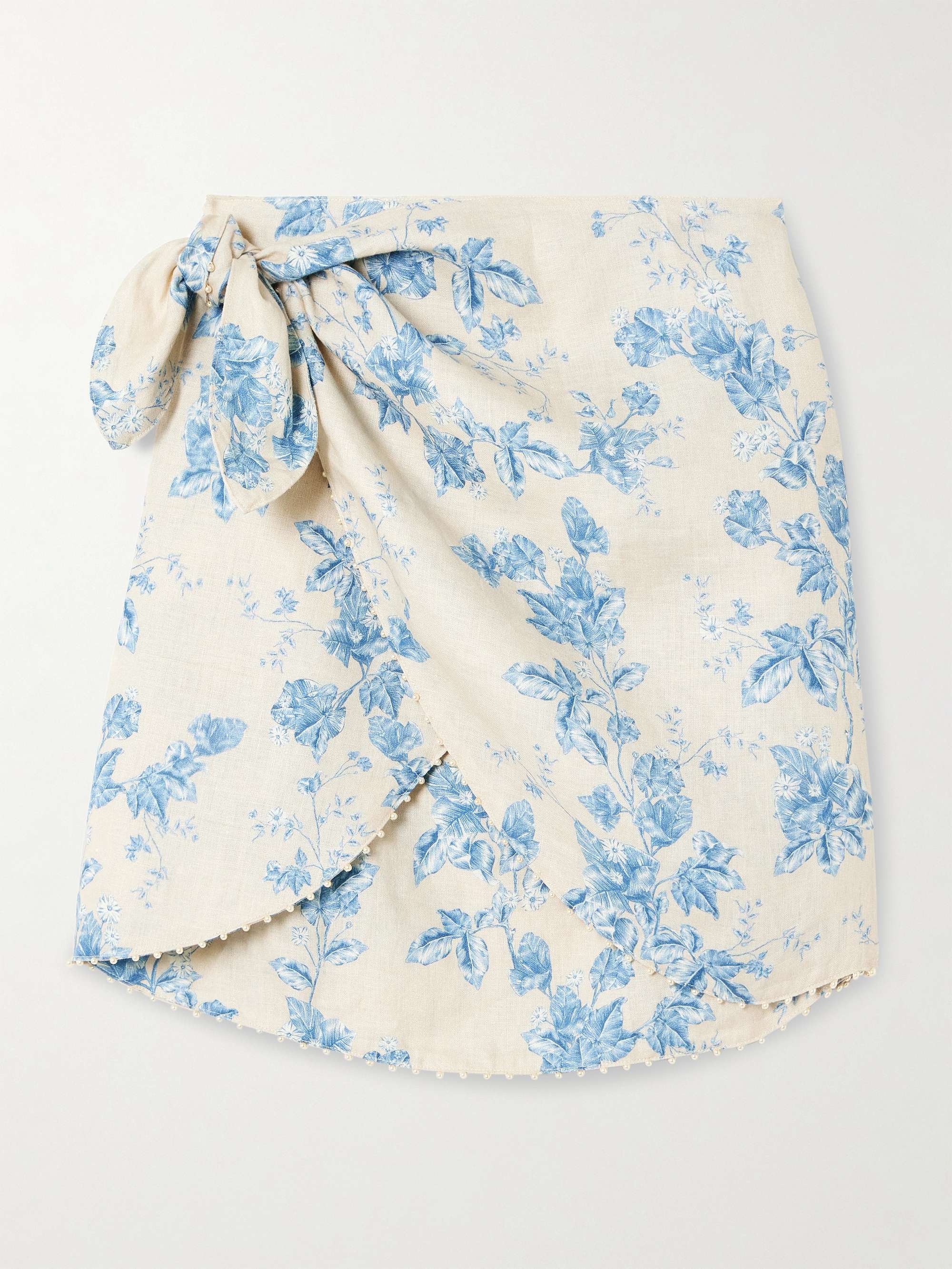 Agustina Bougainvillea faux pearl-embellished floral-print linen pareo view