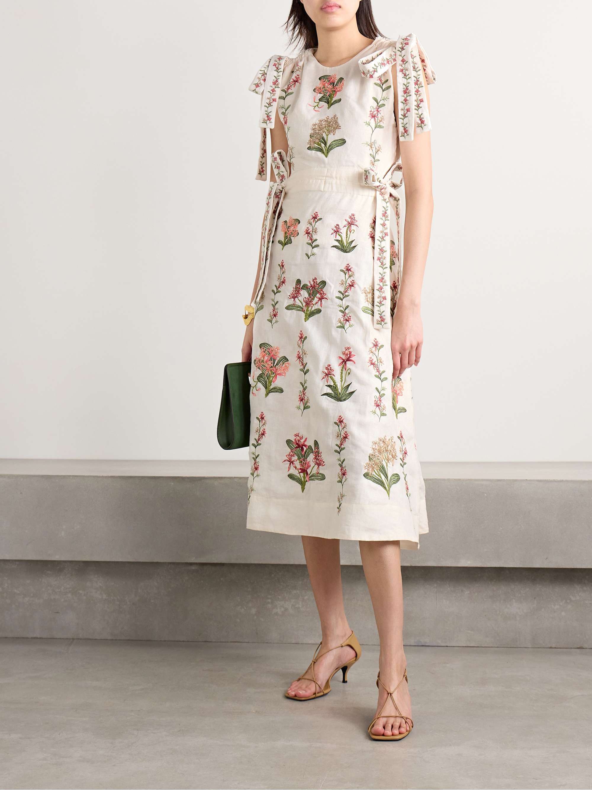 Guanguacó Orquidea cutout embroidered linen midi dress view