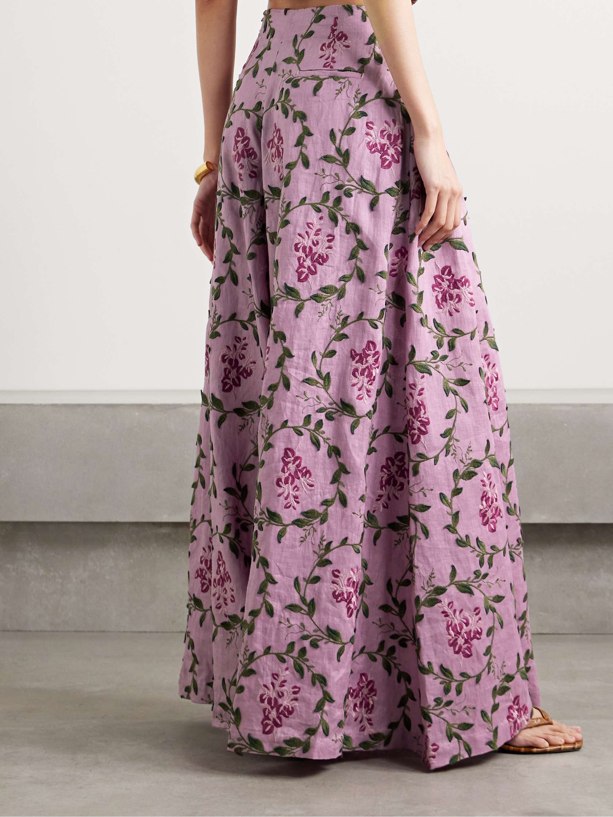 Marea Wisteria embroidered linen wide-leg pants view