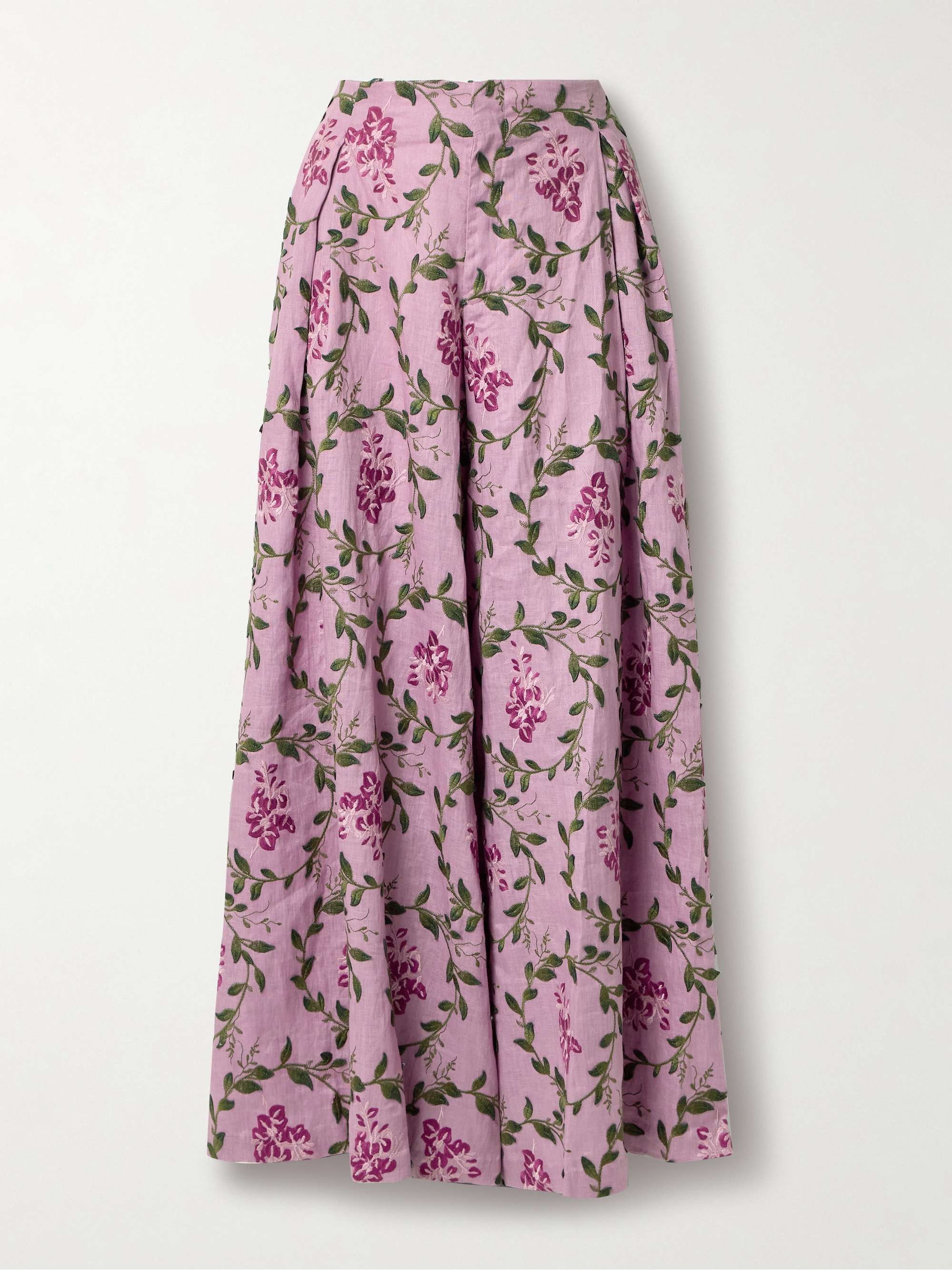 Marea Wisteria embroidered linen wide-leg pants view