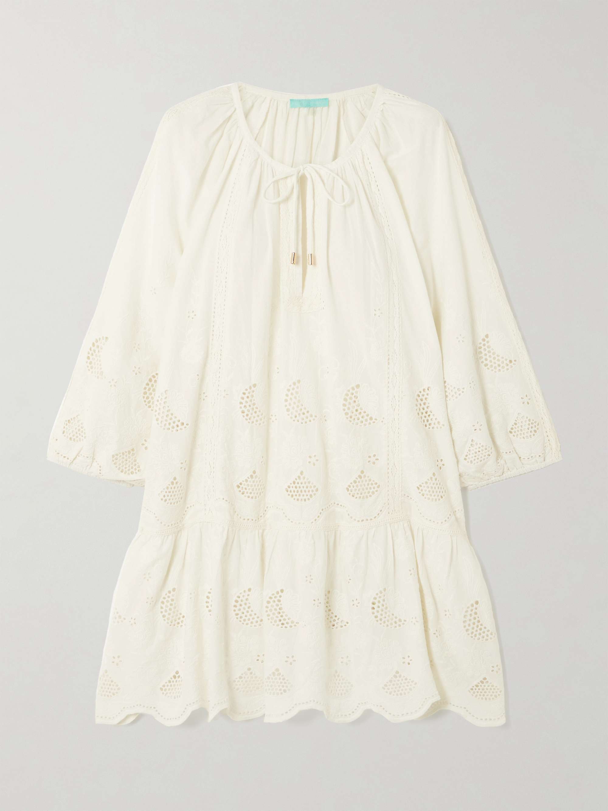 Pearl crochet-trimmed embroidered cotton-voile mini dress view