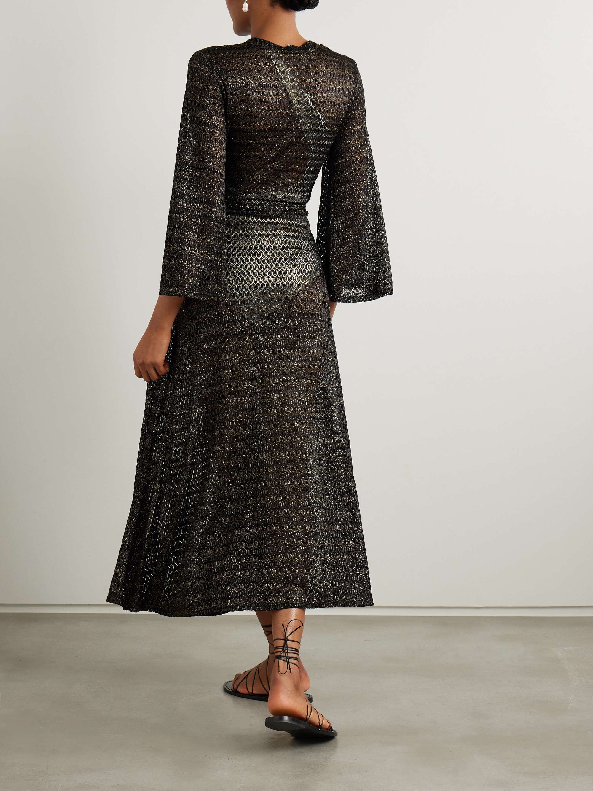 Melissa belted metallic open-knit robe view
