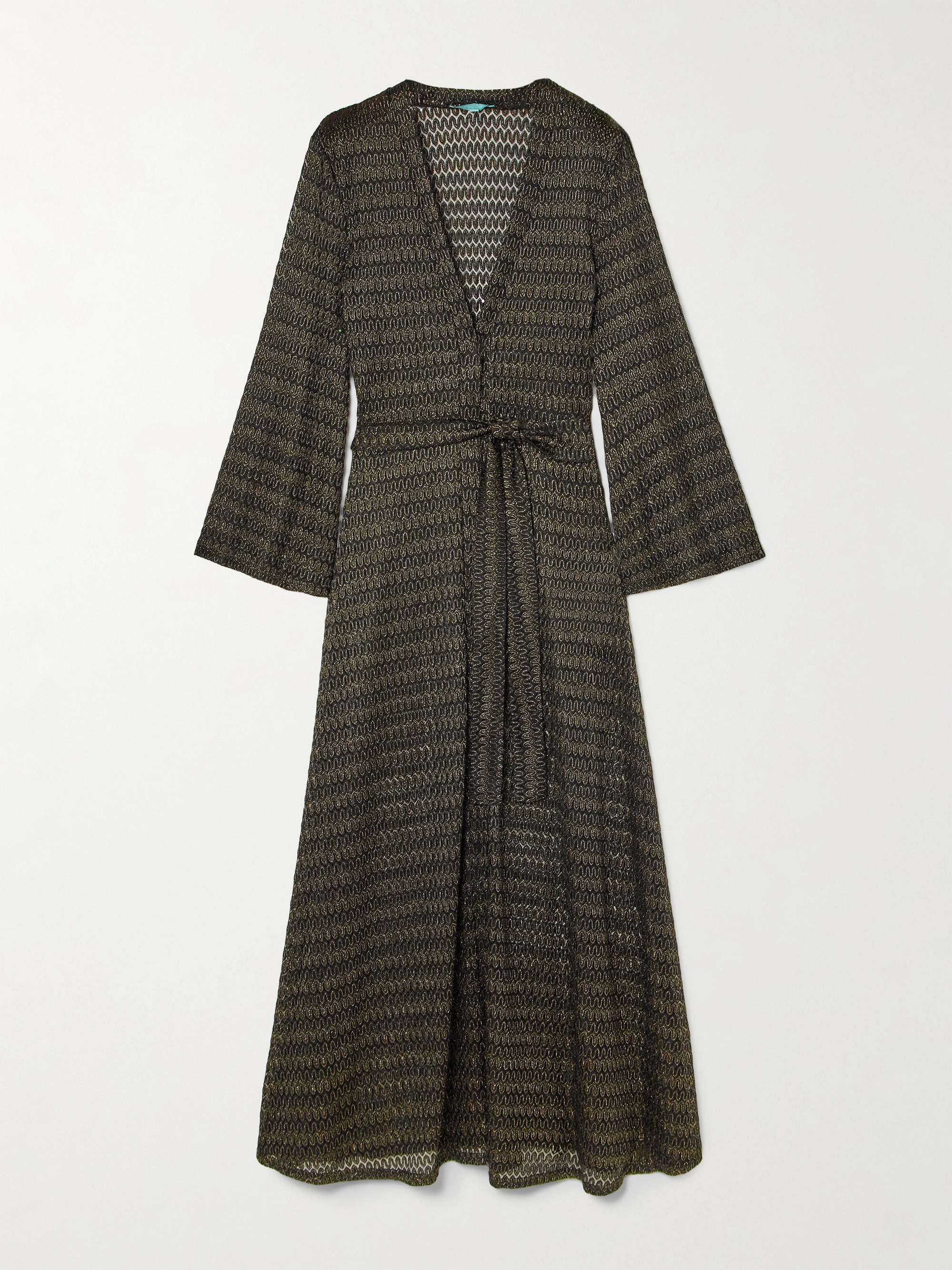 Melissa belted metallic open-knit robe view