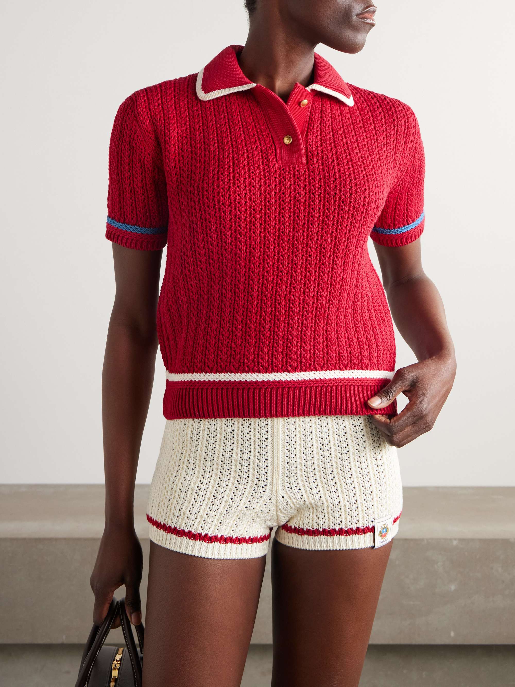 Striped open-knit cotton polo shirt view