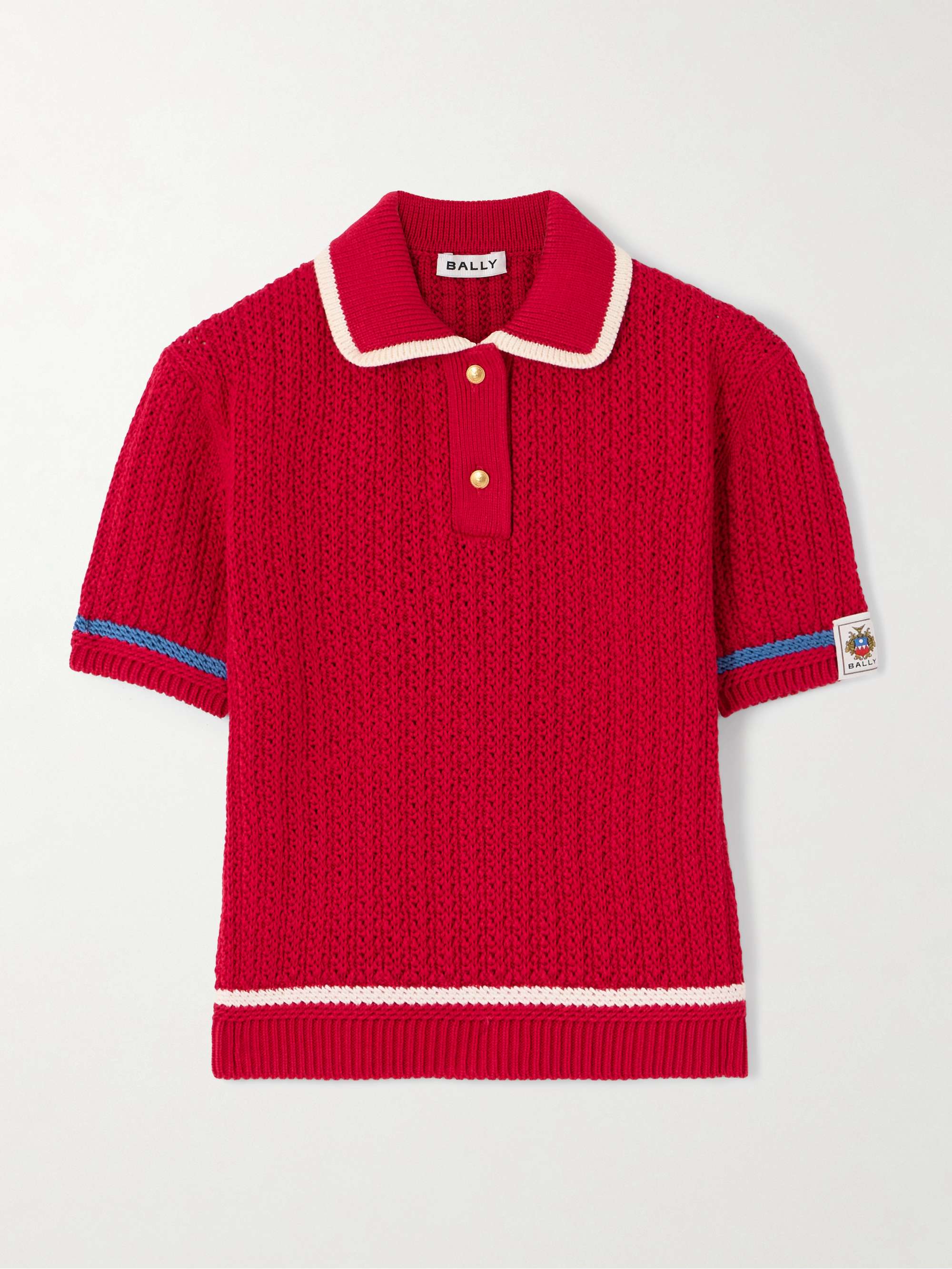 Striped open-knit cotton polo shirt view
