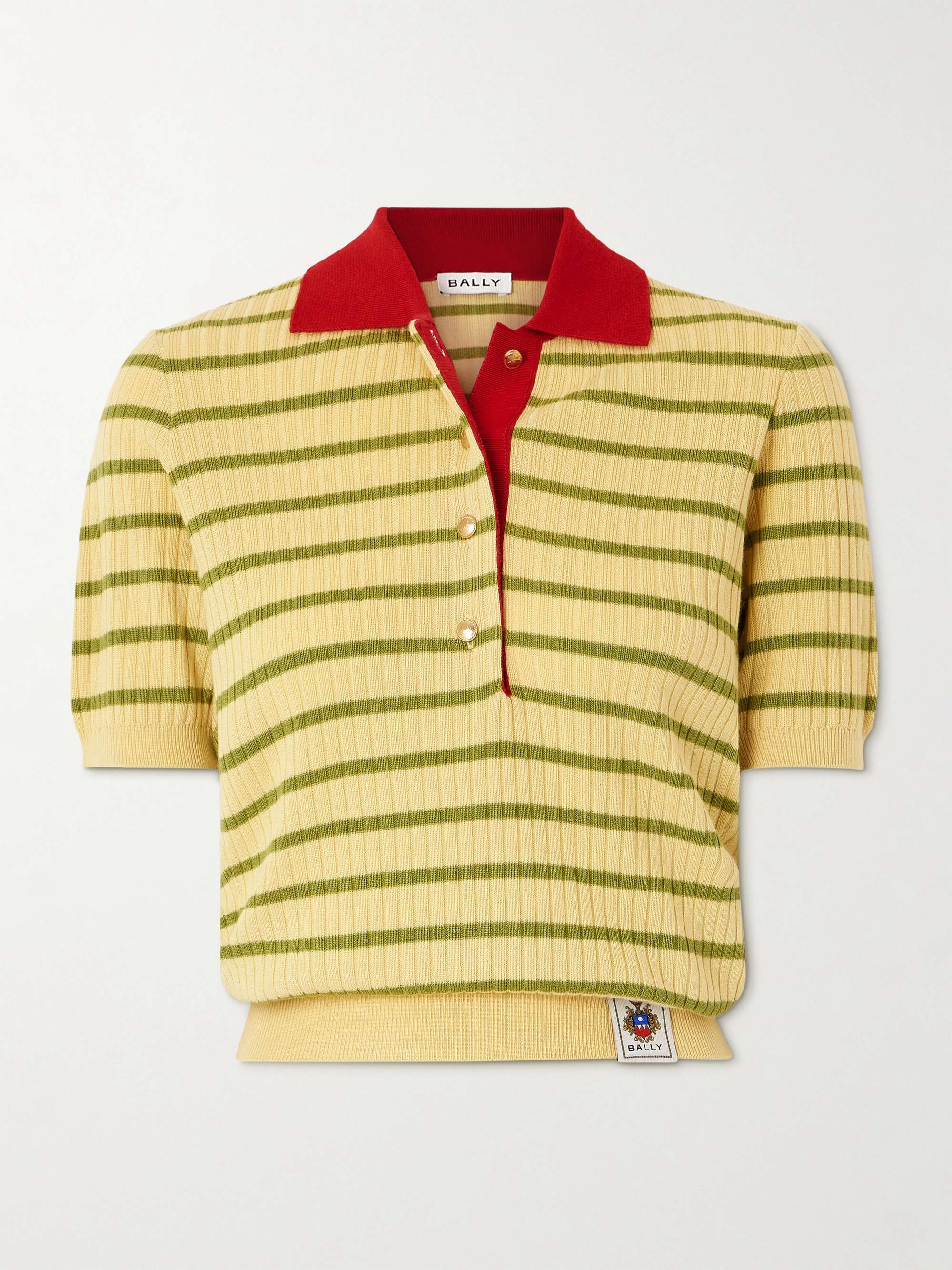 Striped ribbed wool, silk and cashmere-blend polo shirt view