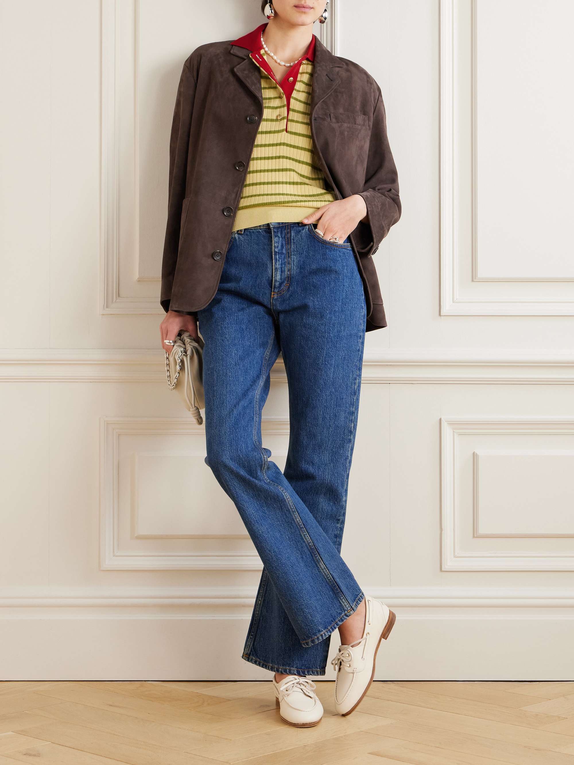 Striped ribbed wool, silk and cashmere-blend polo shirt view