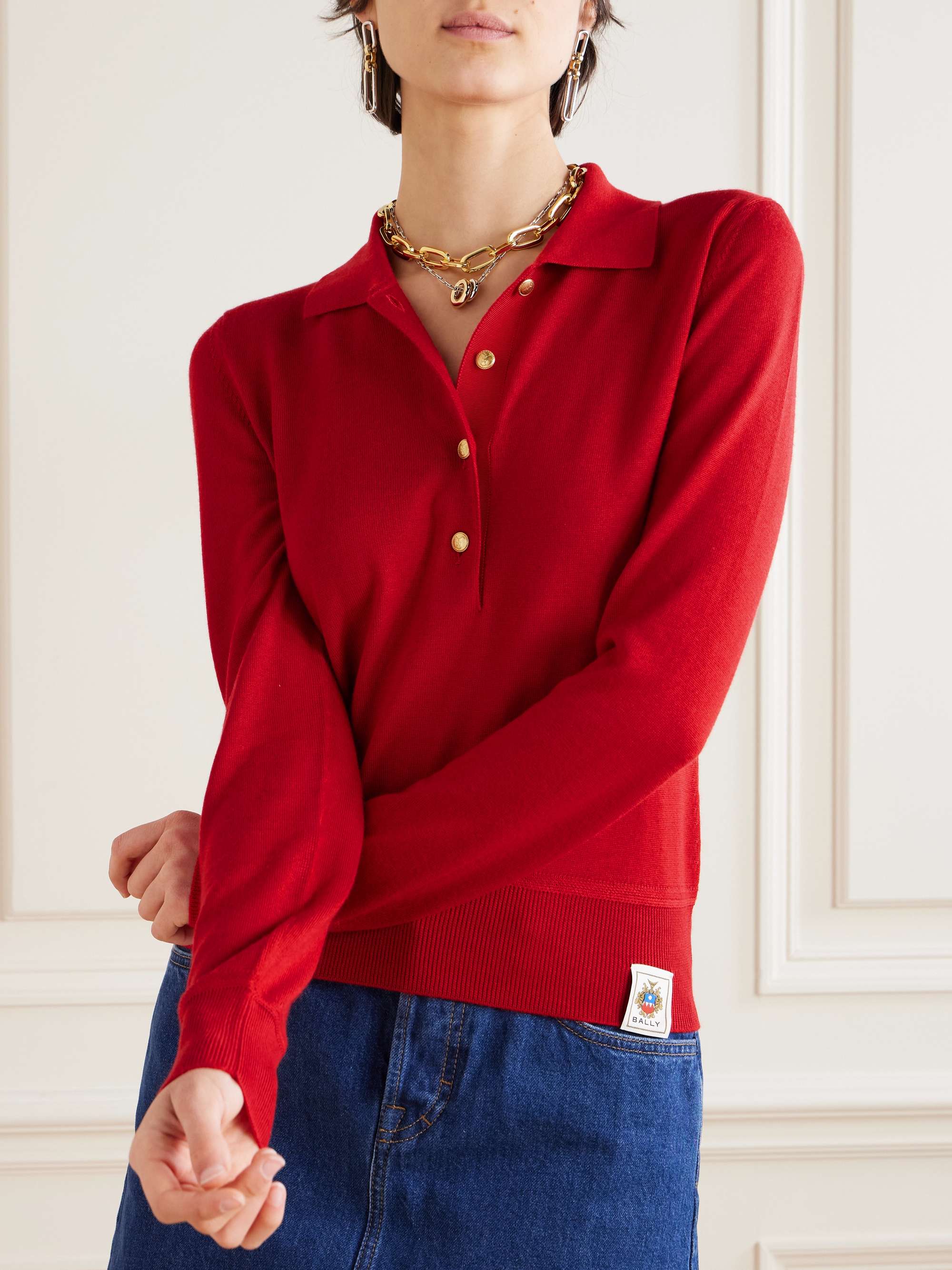 Cashmere and silk-blend polo sweater view