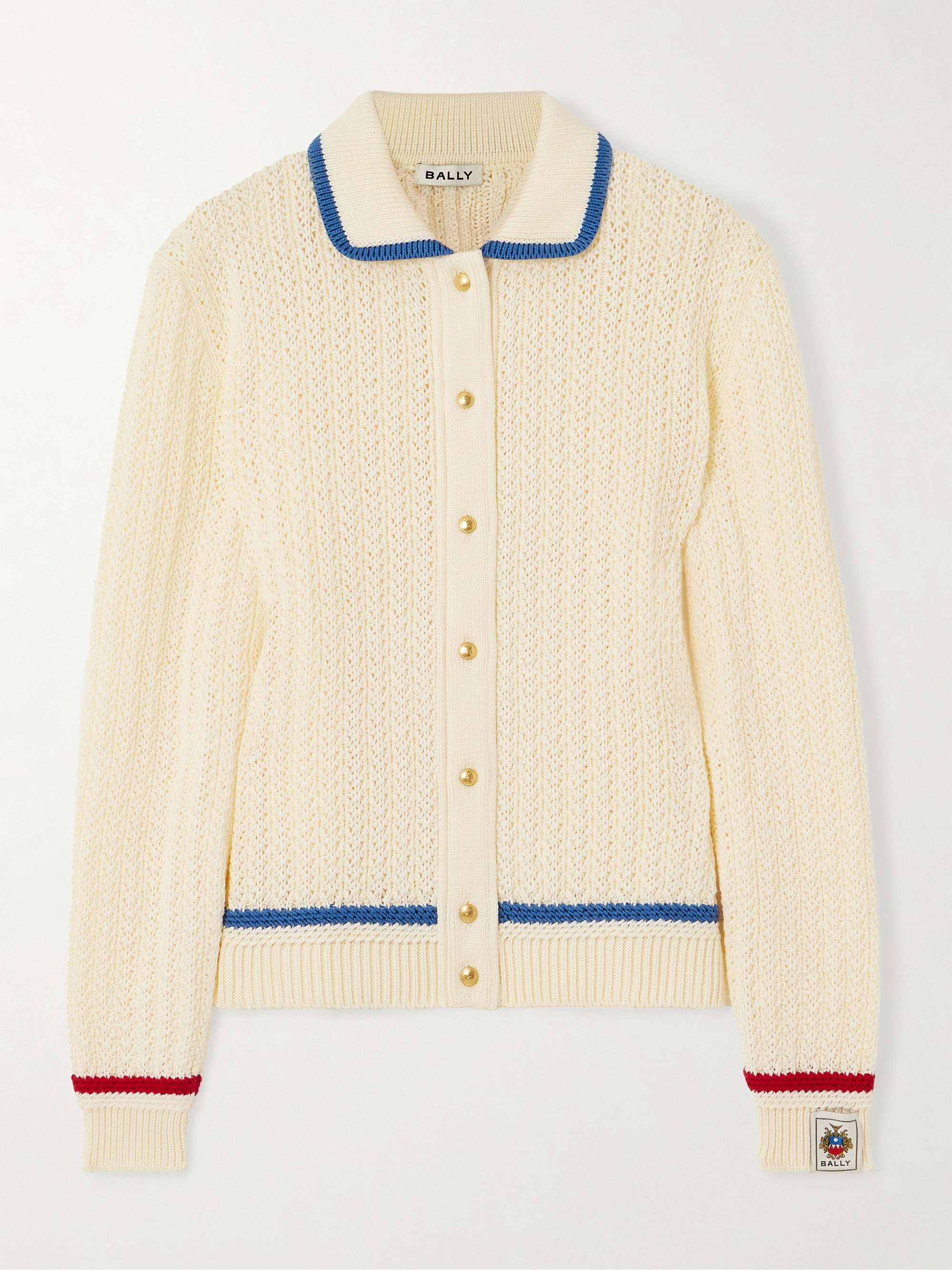 Striped open-knit cotton cardigan view
