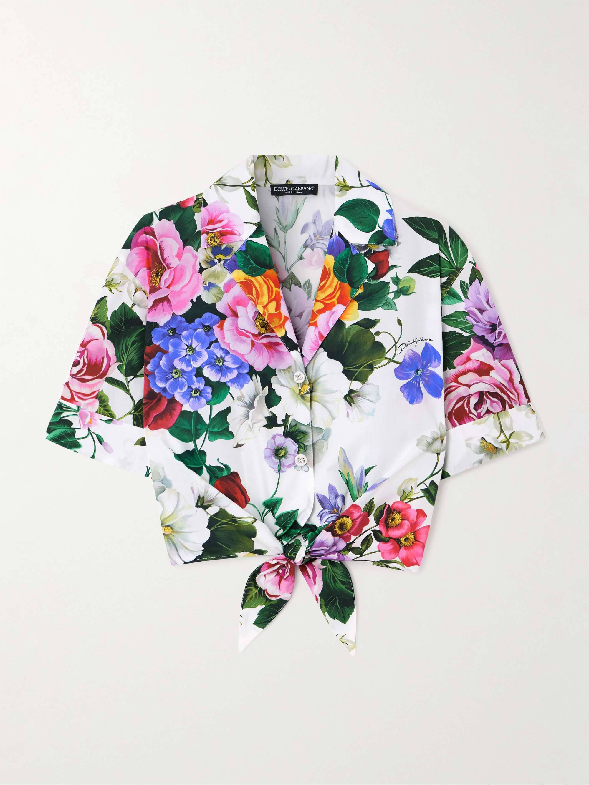 Knotted cropped floral-print cotton-poplin shirt view