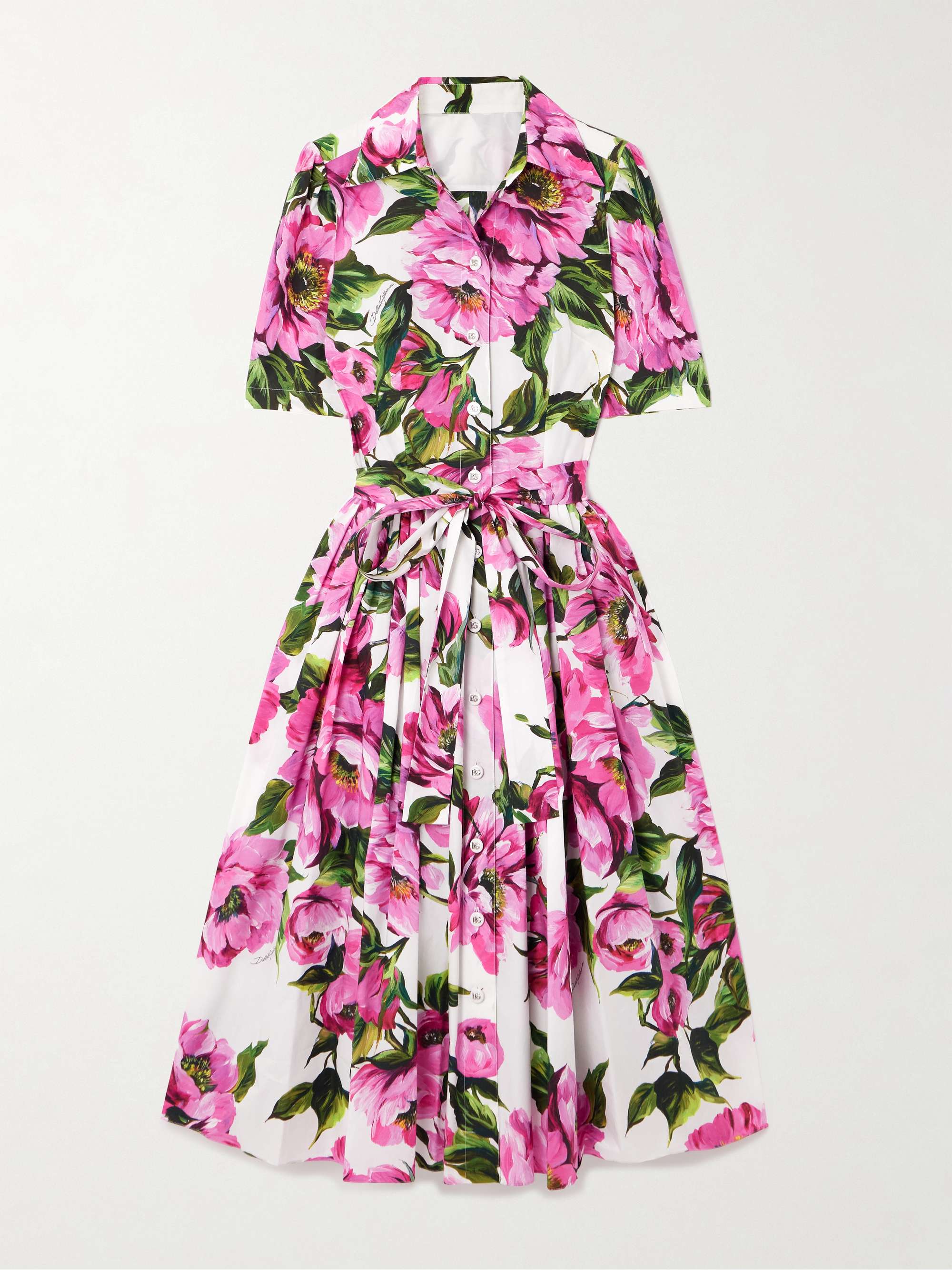 Belted pleated floral-print cotton-poplin midi shirt dress view