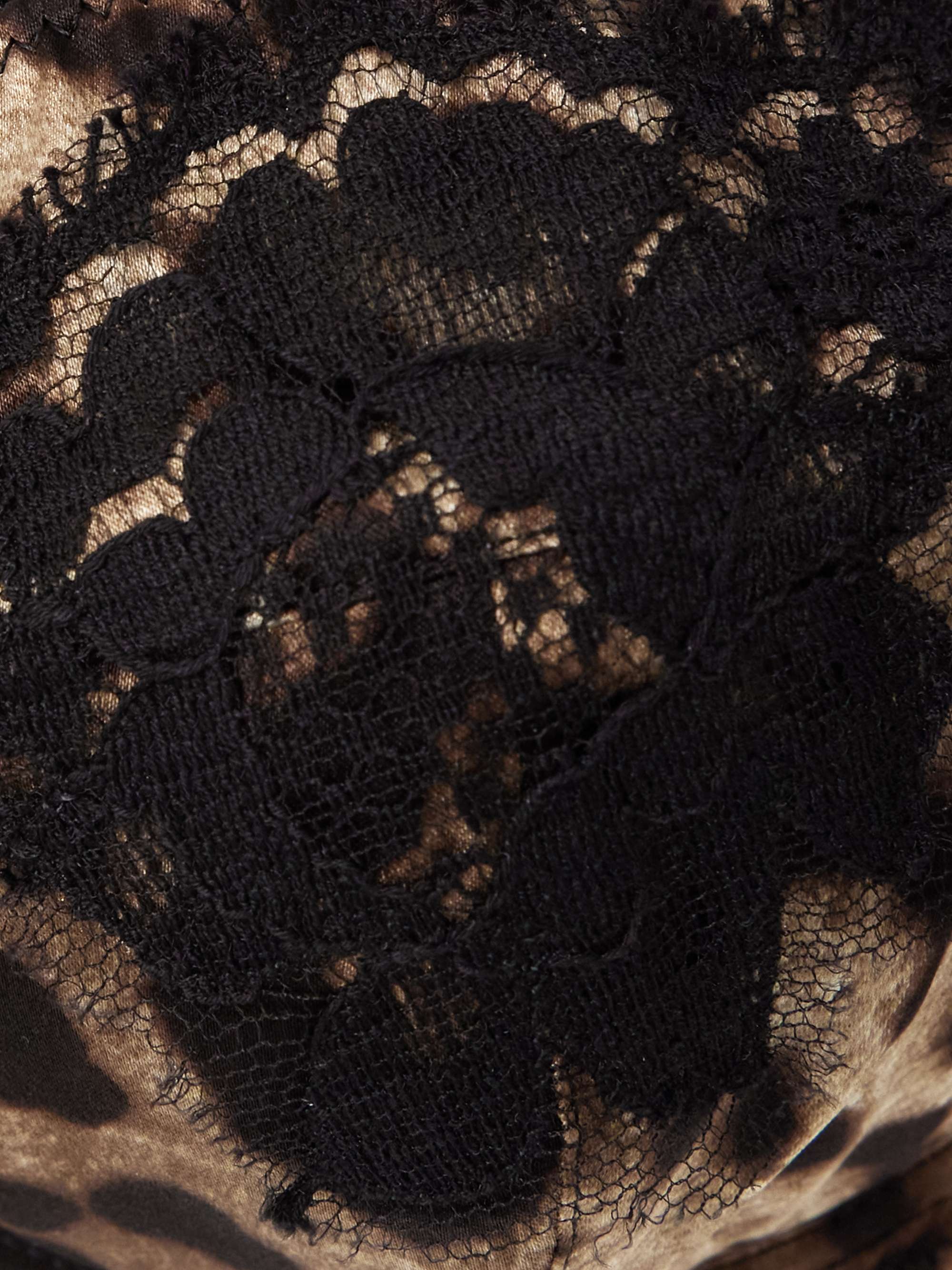 Lace-trimmed leopard-print silk-blend satin balconette bra view