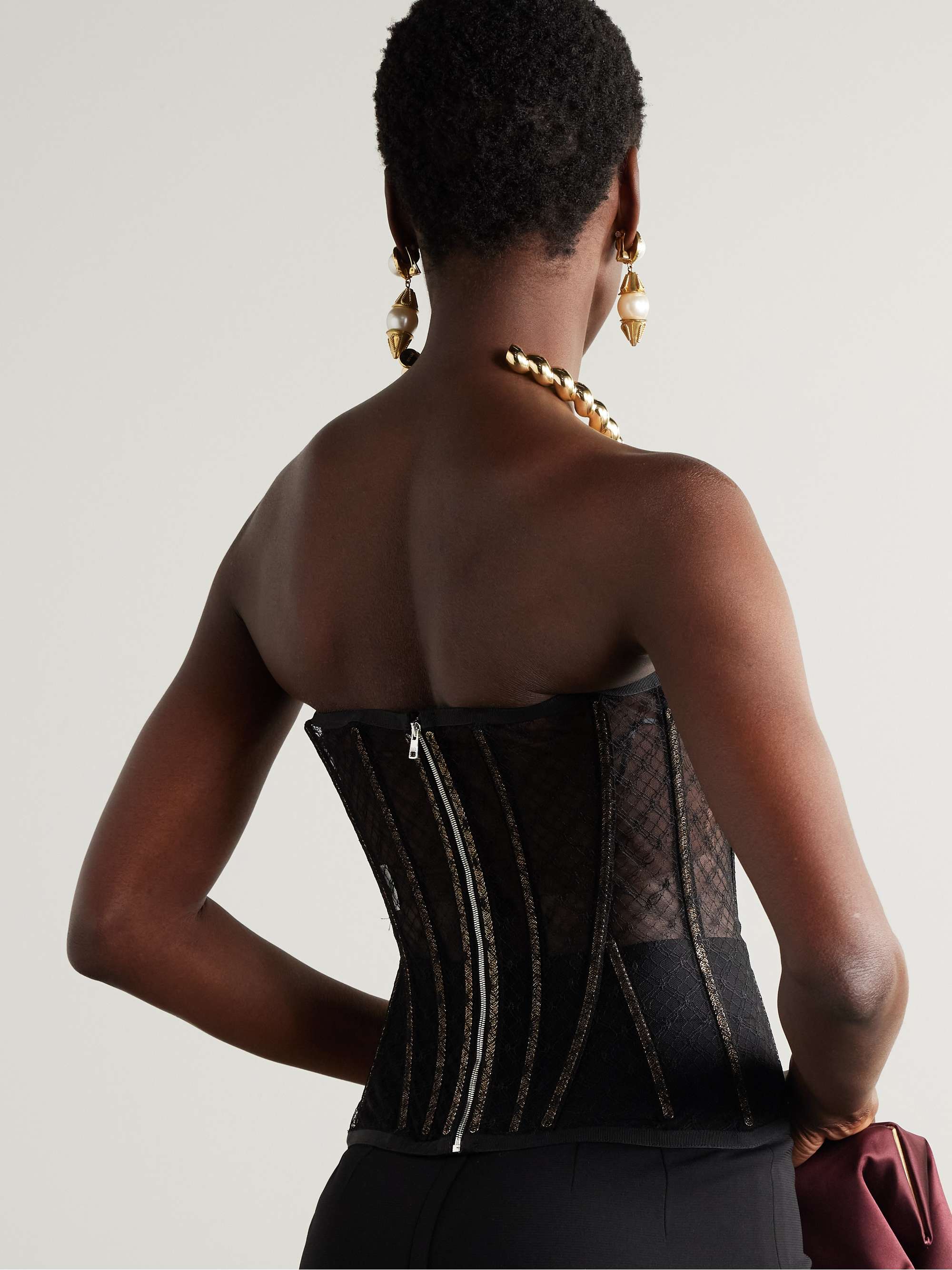 Metallic point d'esprit bustier top view
