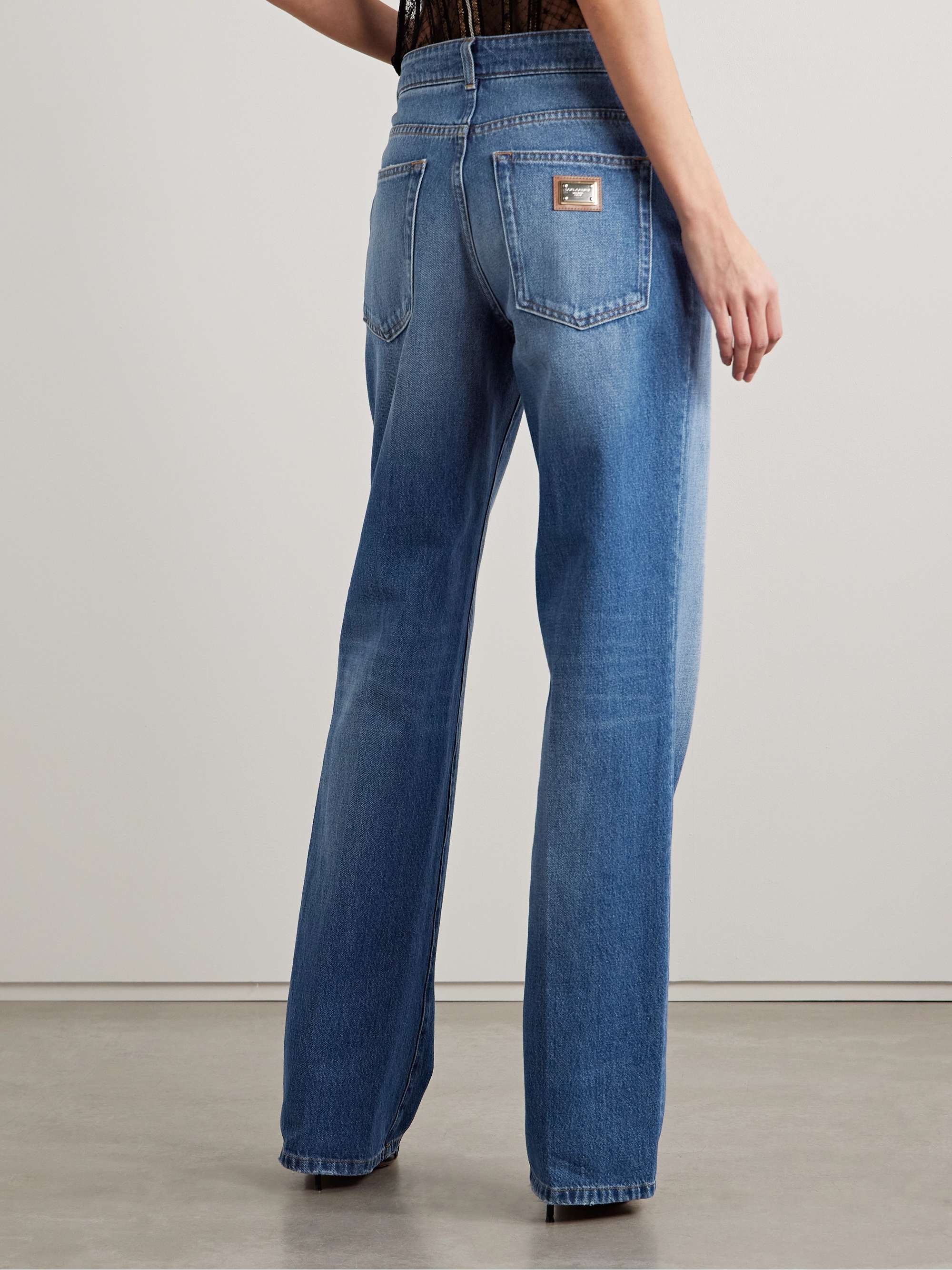 Appliquéd high-rise straight-leg jeans view