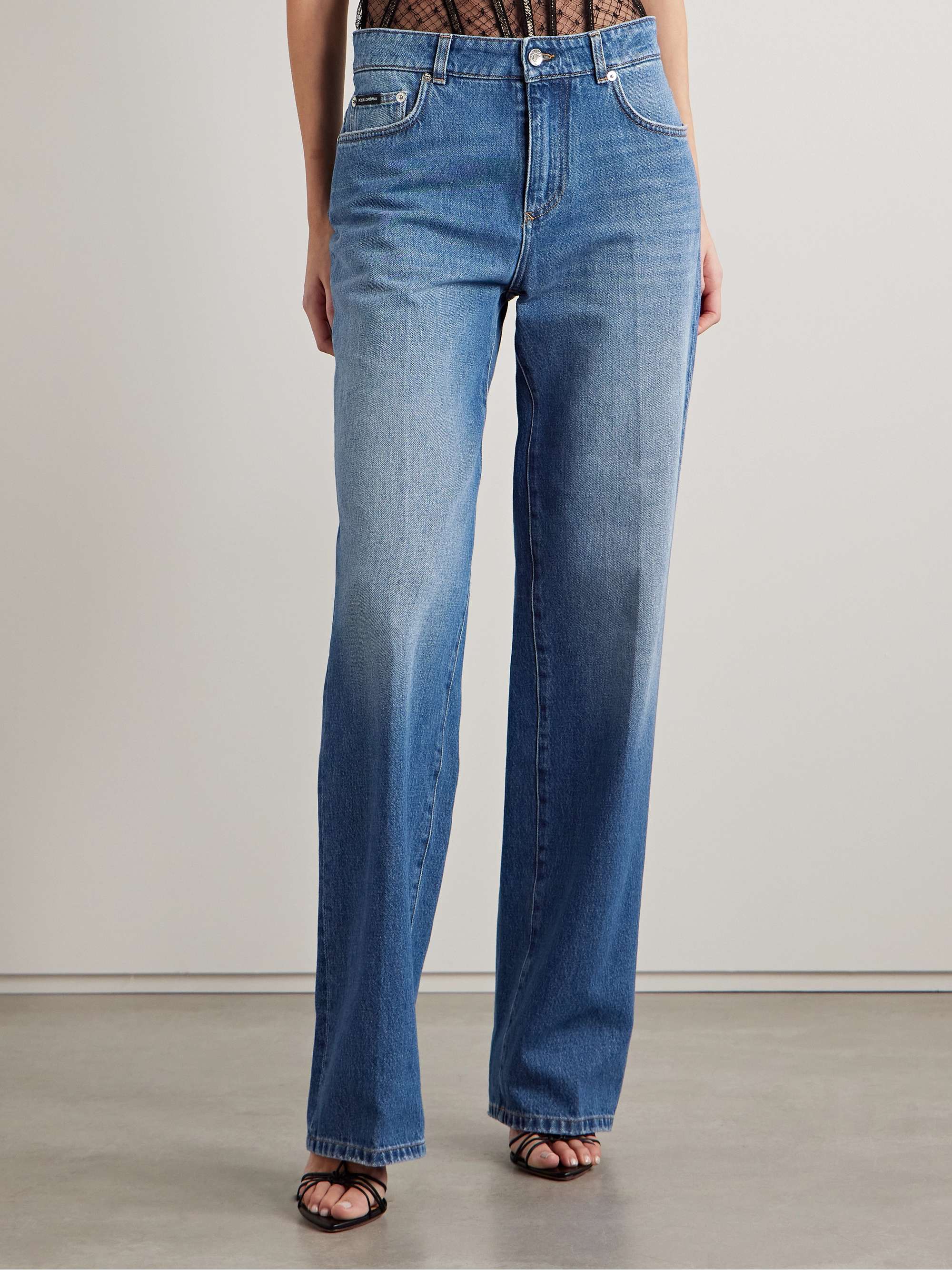 Appliquéd high-rise straight-leg jeans view