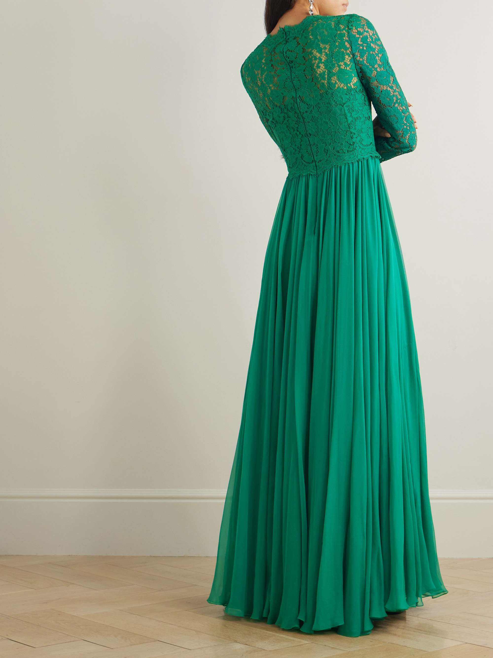Silk-blend lace and pleated chiffon gown view