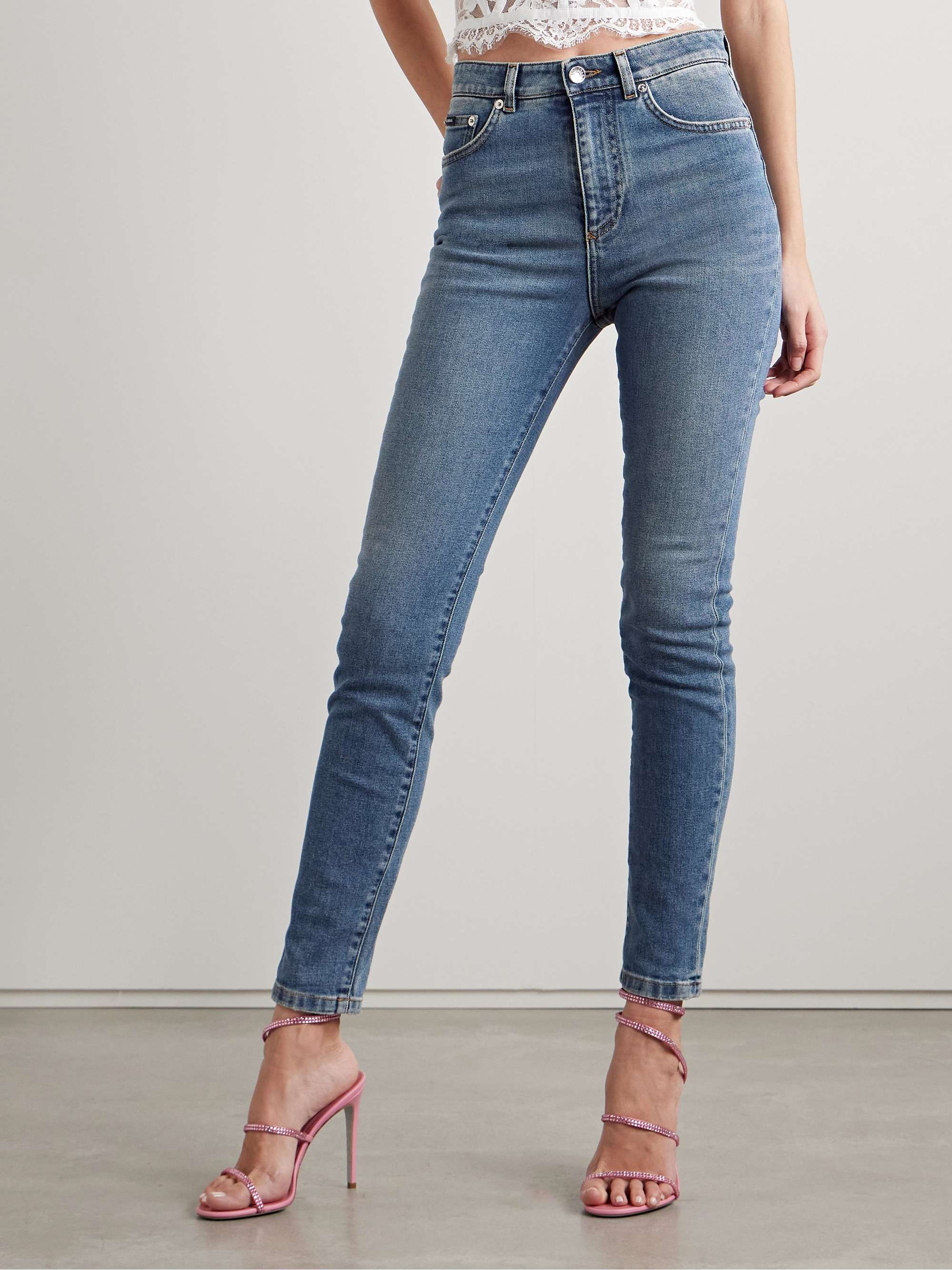 Appliquéd high-rise skinny jeans view