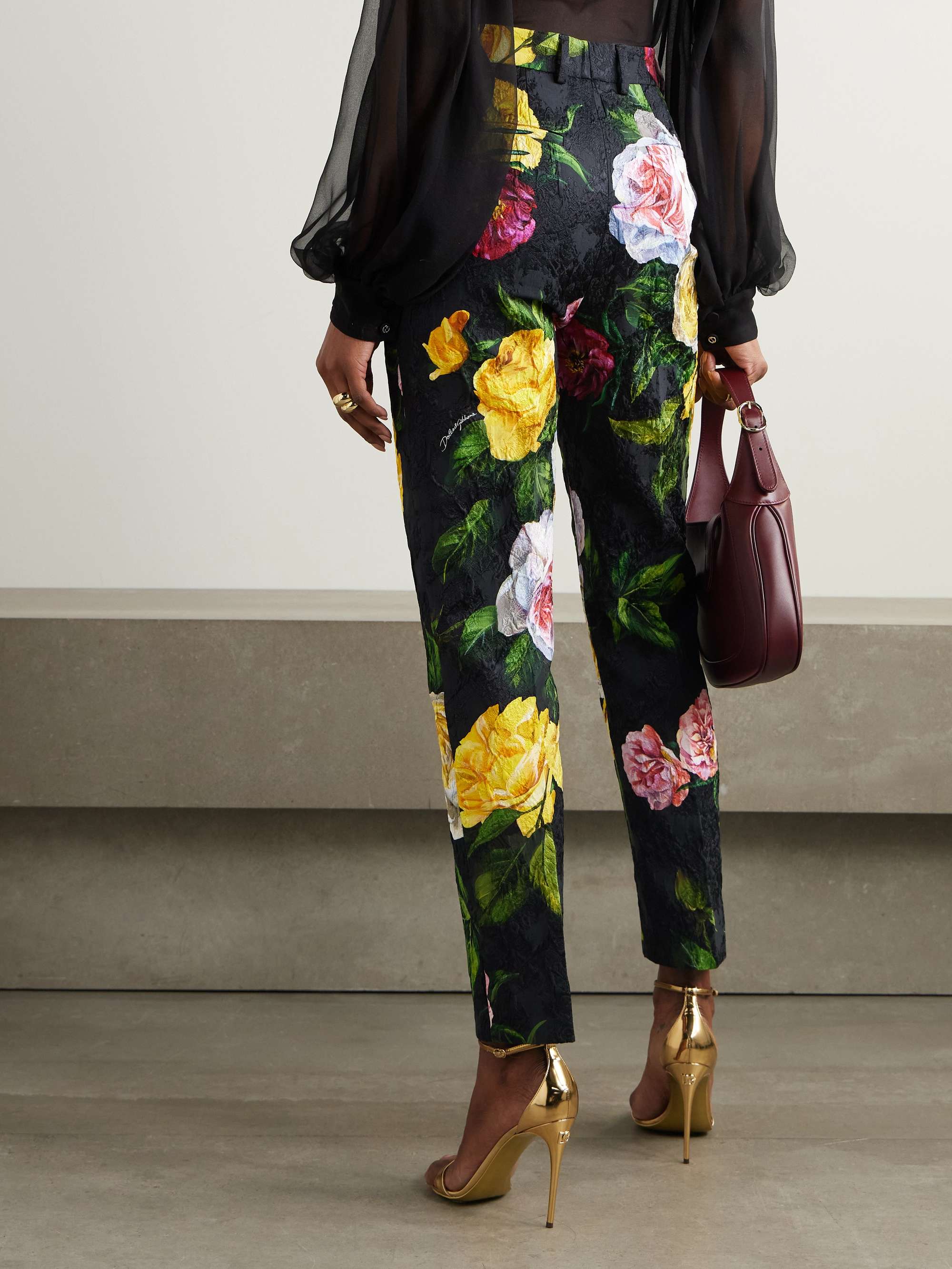 Peonie and Roses floral-print cotton-blend brocade straight-leg pants view