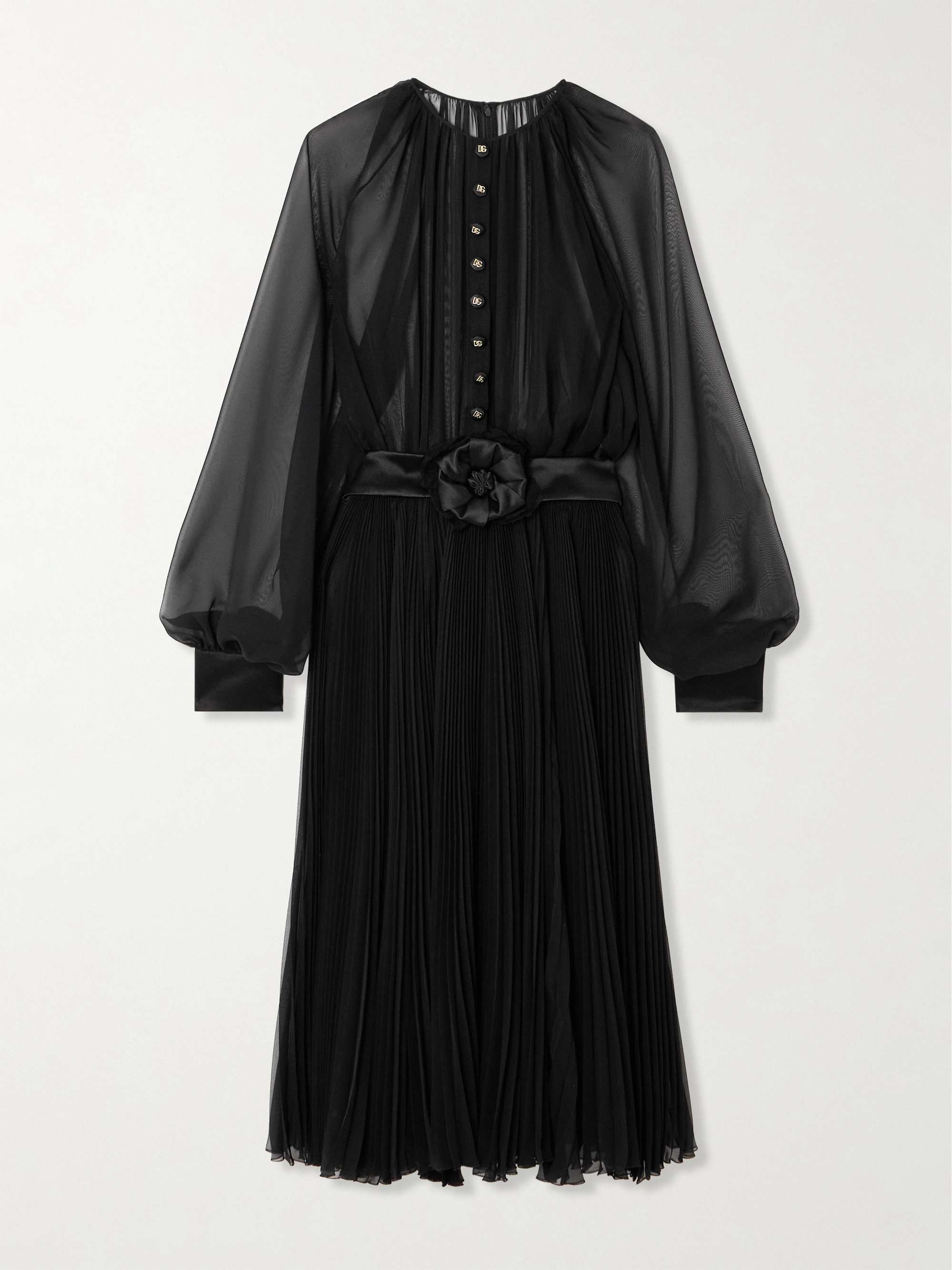 Satin-trimmed belted pleated chiffon midi dress view
