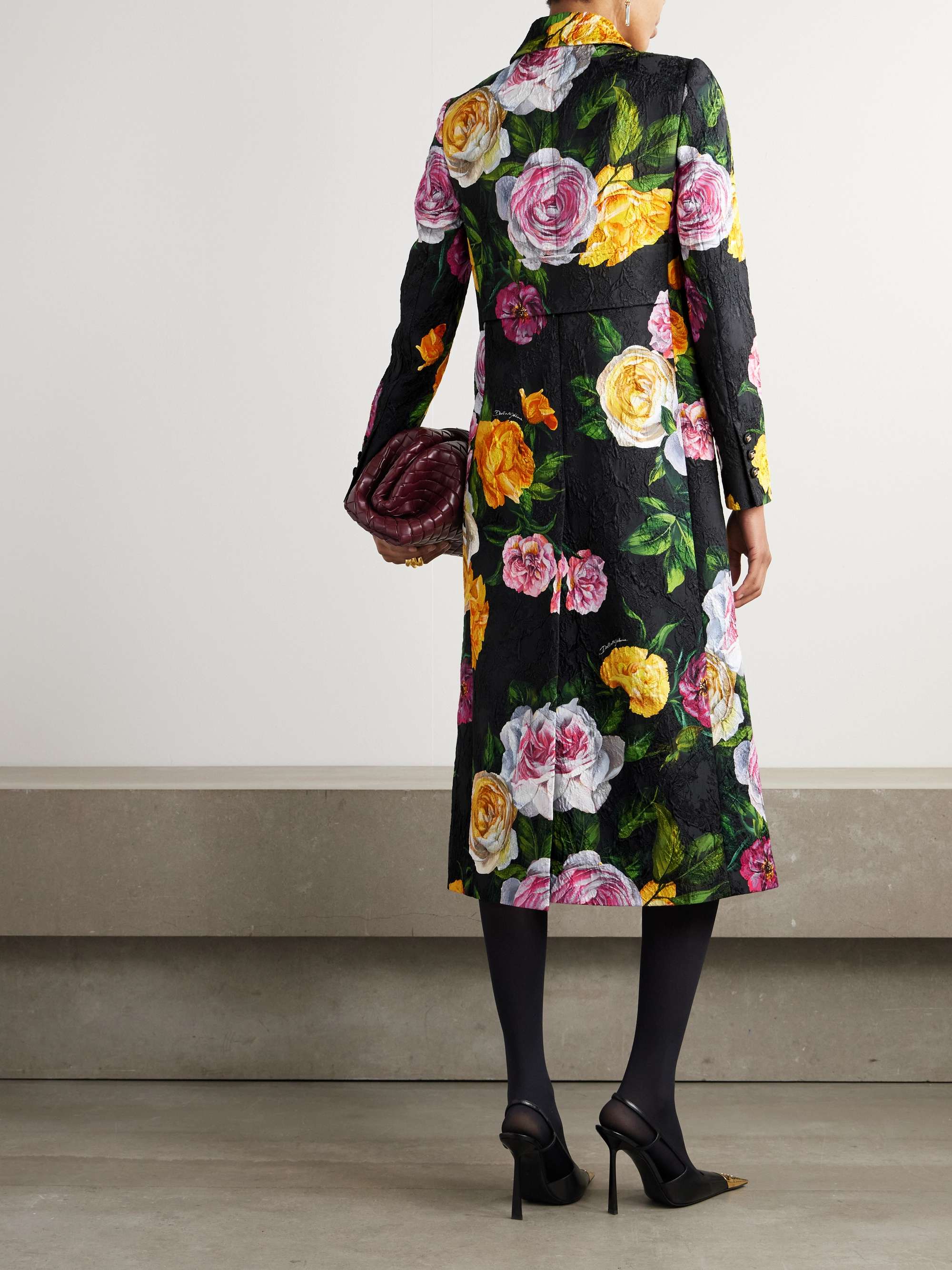 Floral-print cotton-blend cloqué coat view