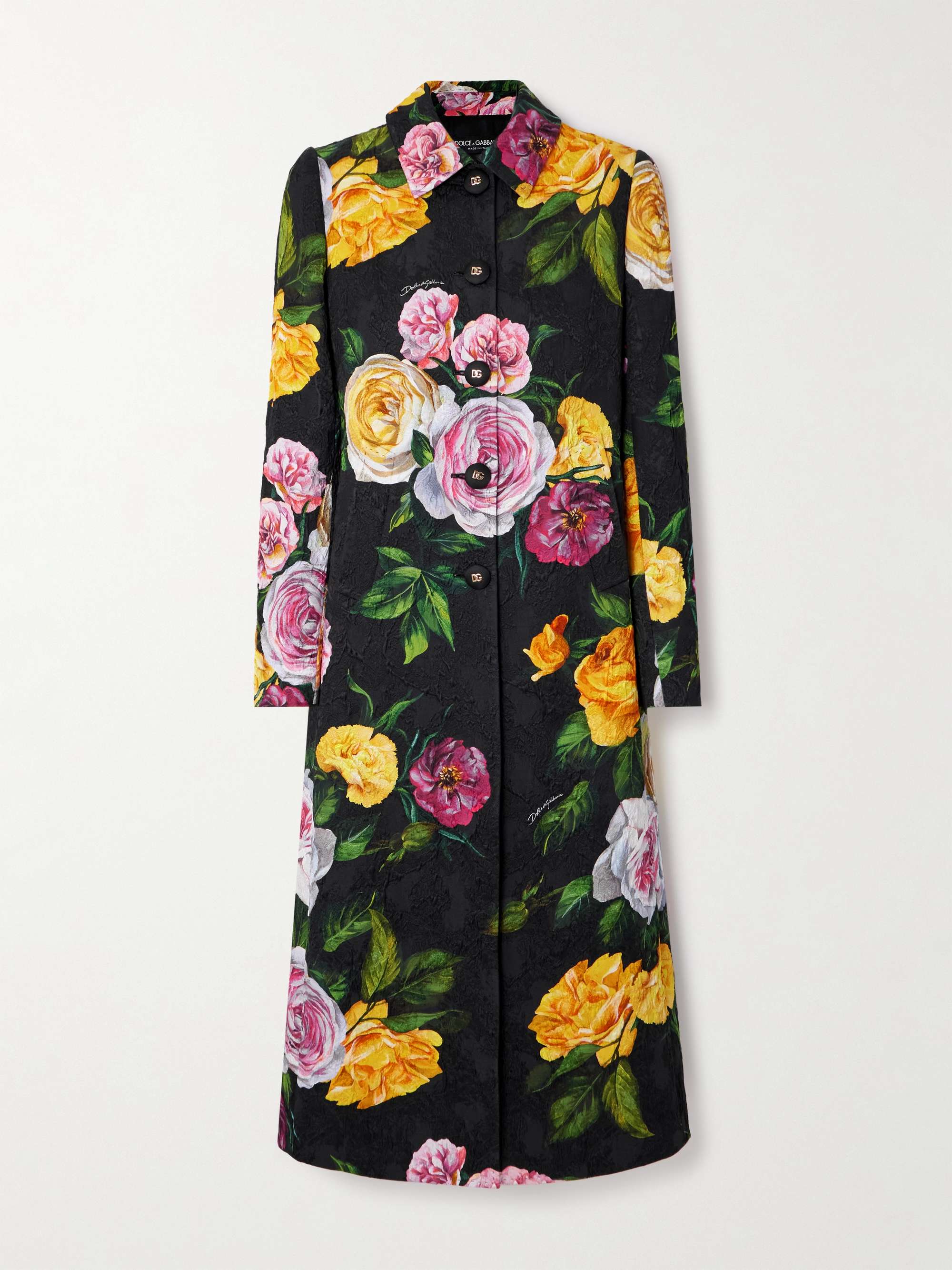 Floral-print cotton-blend cloqué coat view