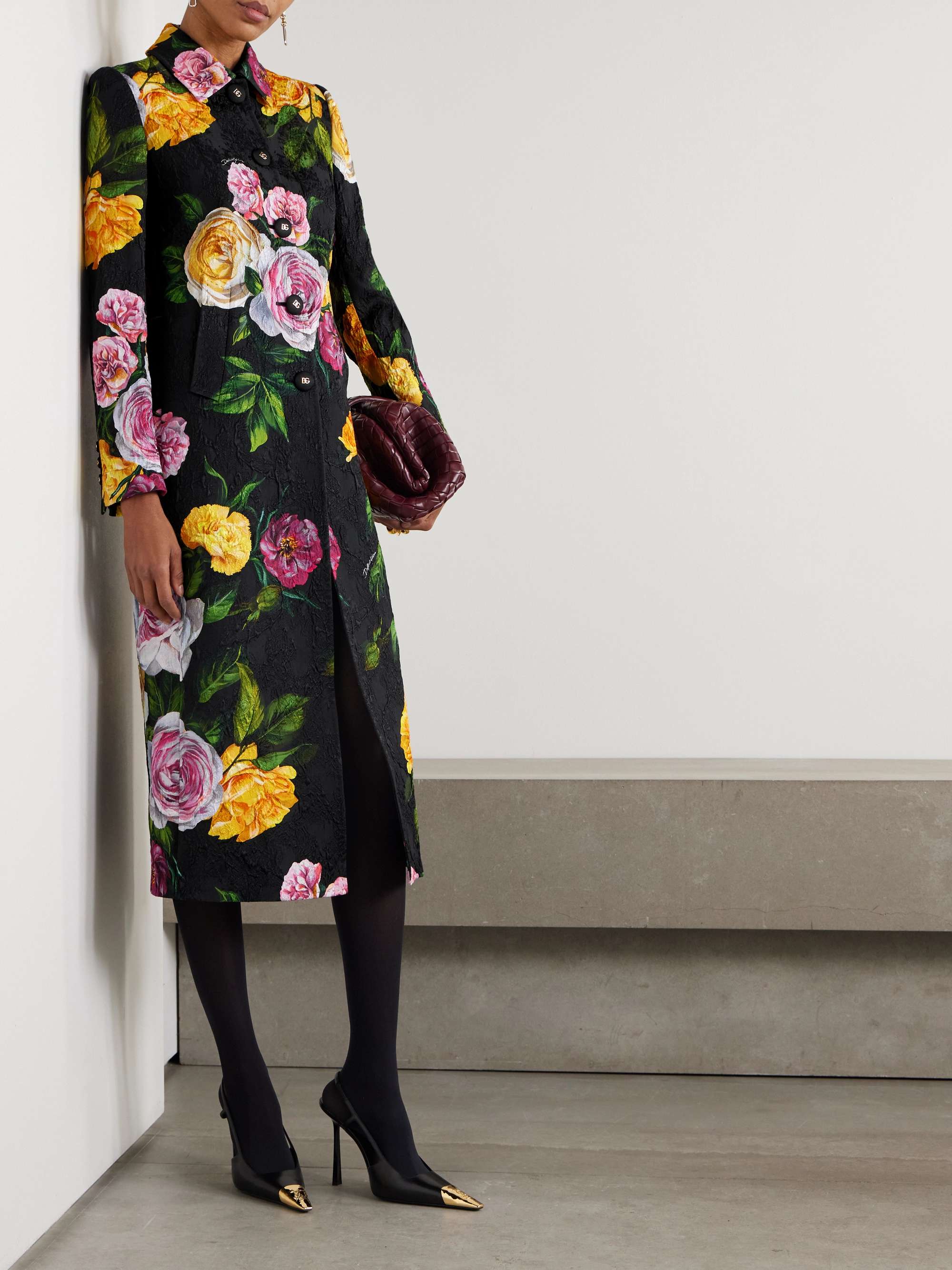 Floral-print cotton-blend cloqué coat view