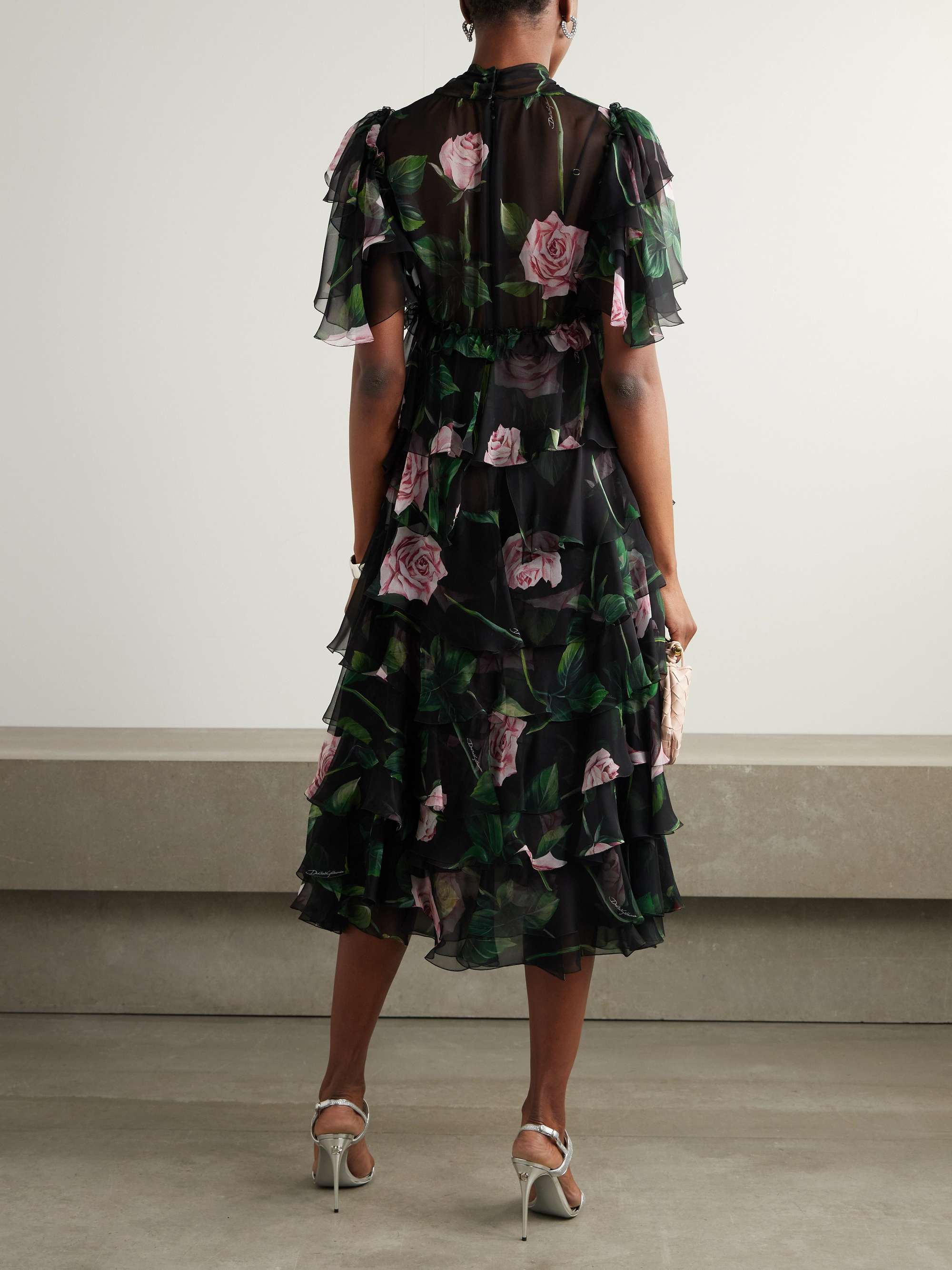 Tiered floral-print silk-chiffon midi dress view