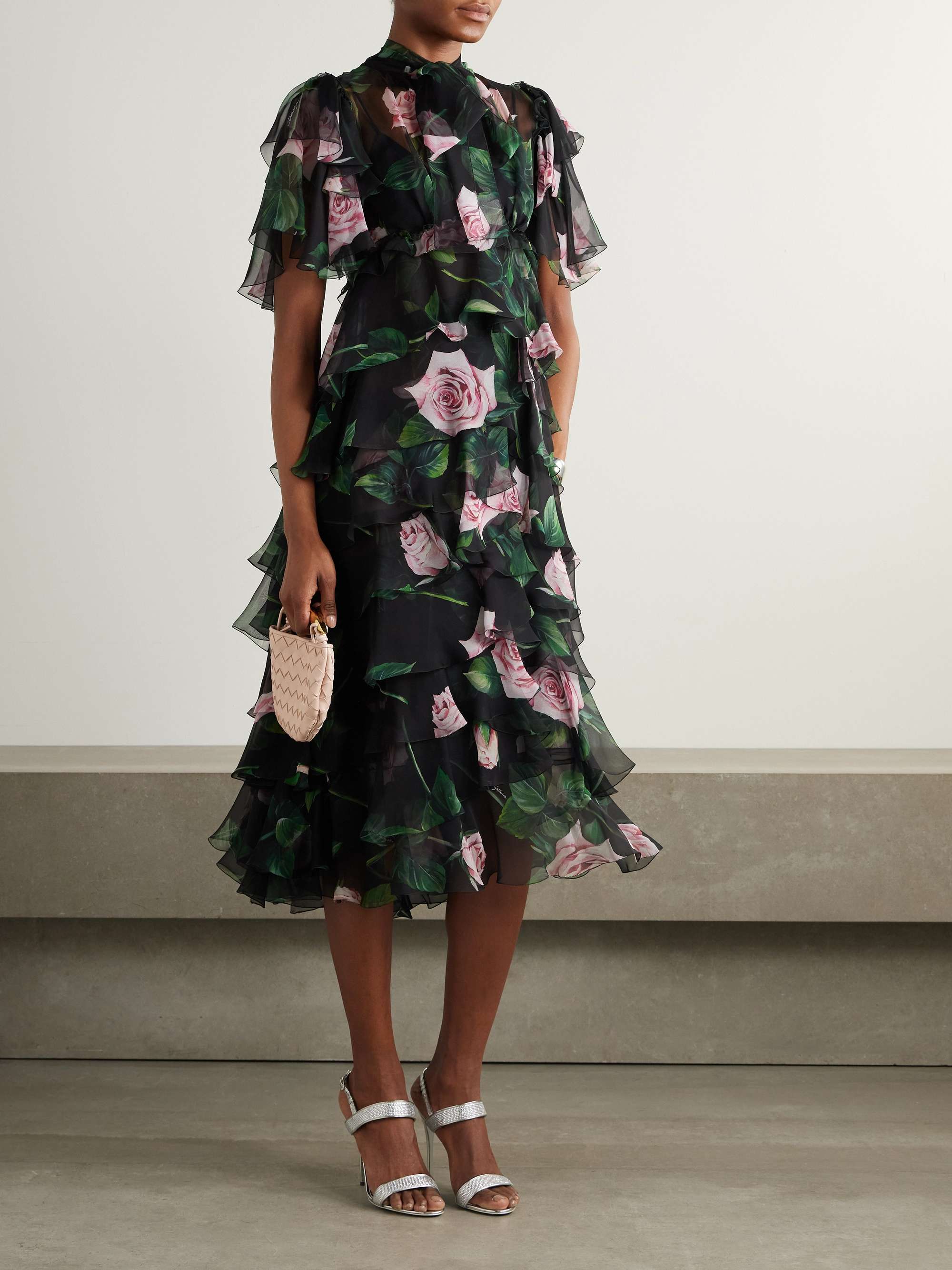 Tiered floral-print silk-chiffon midi dress view