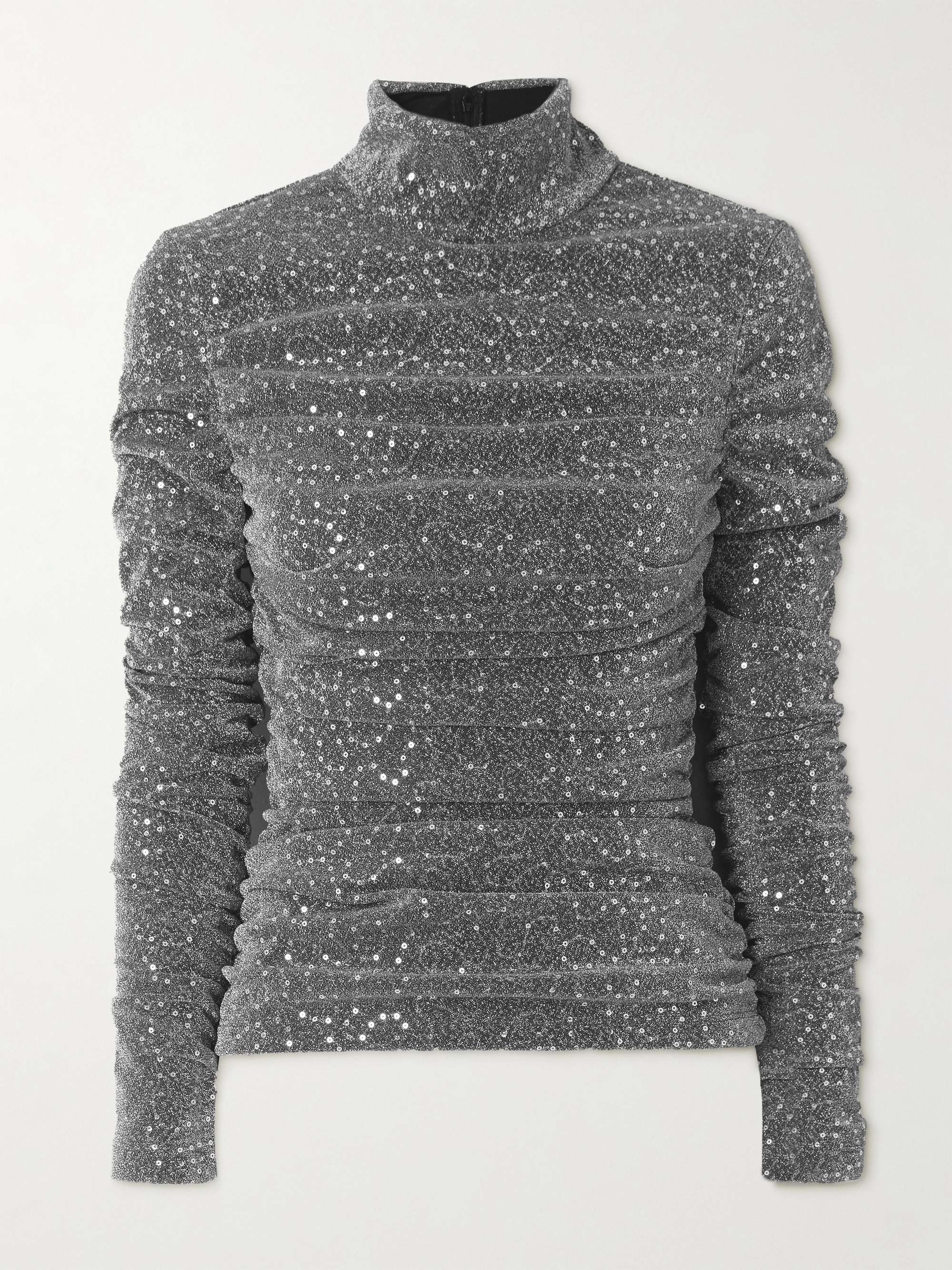 Ruched sequin-embellished Lurex turtleneck blouse view
