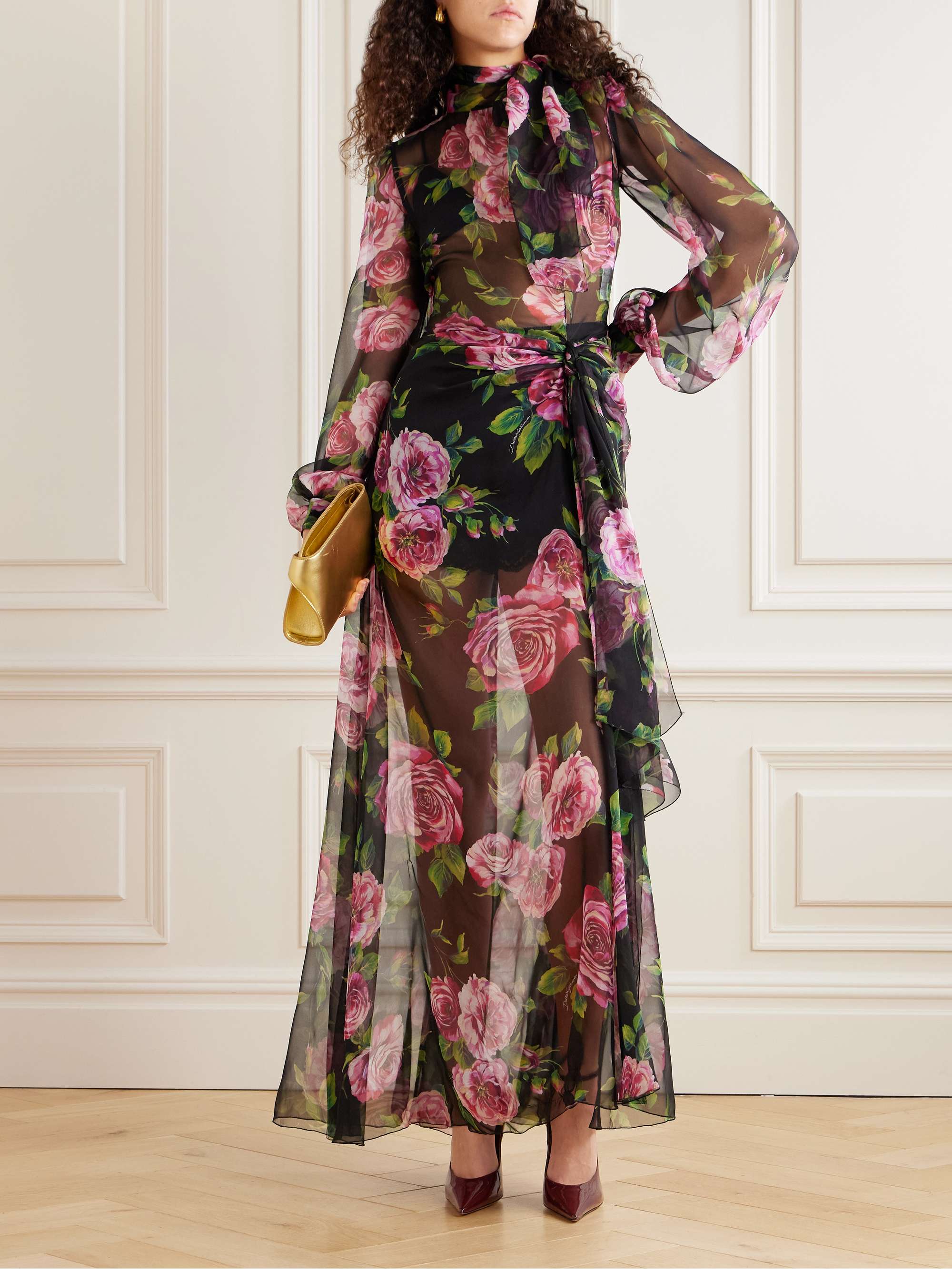 Pussybow wrap-effect floral-print silk-chiffon maxi dress view