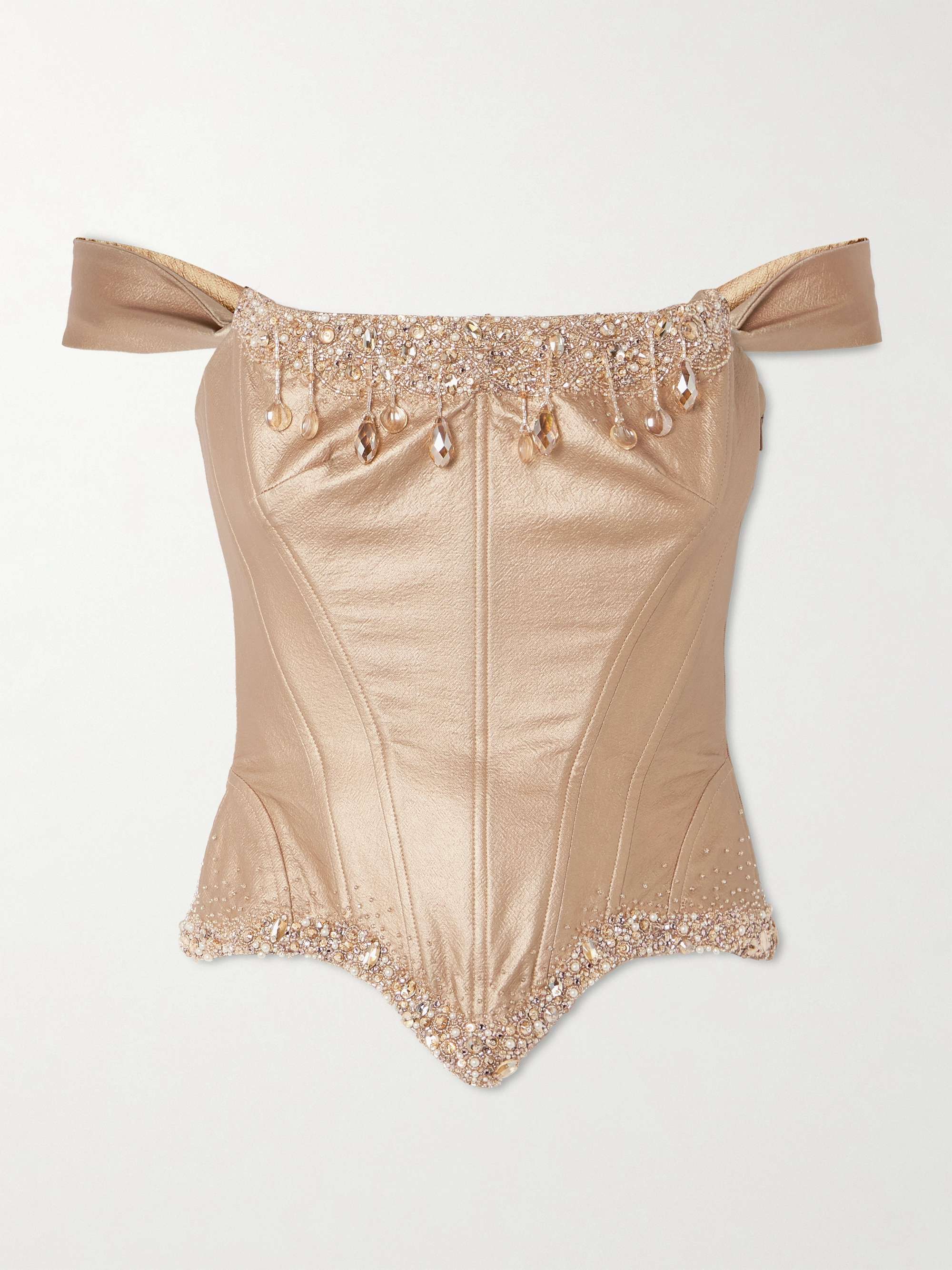 Amber embellished metallic faux leather bustier top view