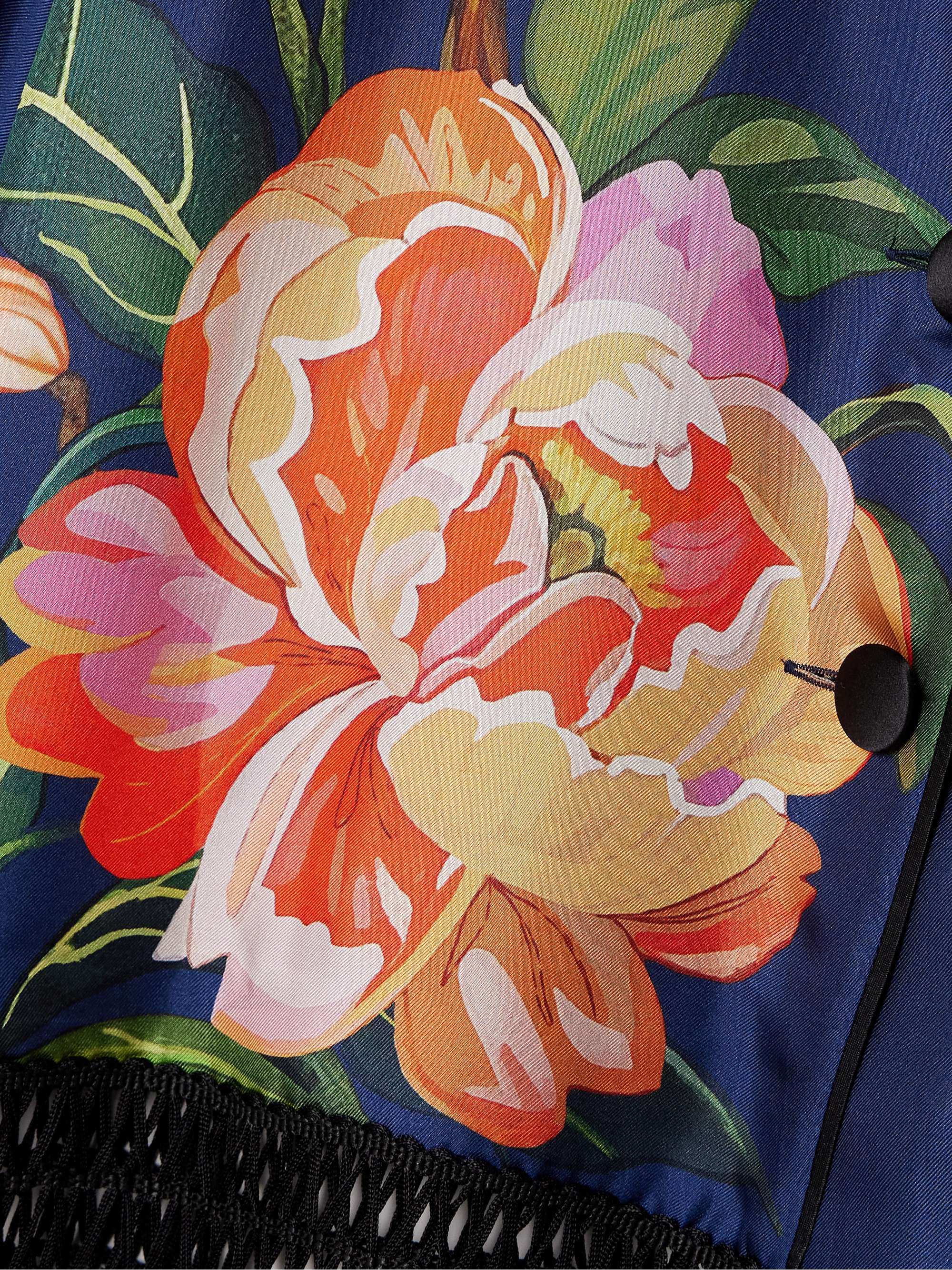Calliope fringed macramé-trimmed floral-print silk-twill jacket view
