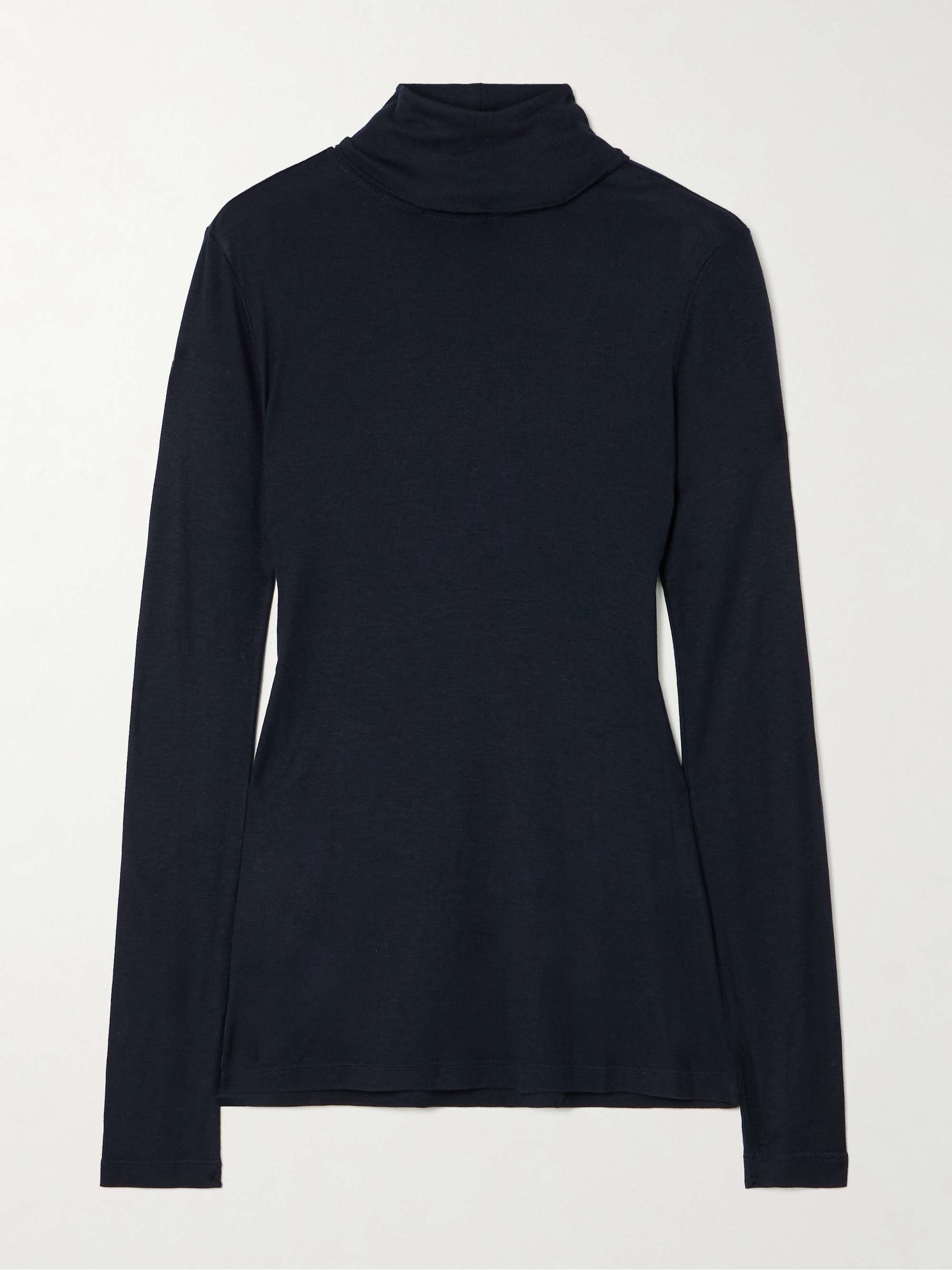 Ribbed jersey turtleneck top view