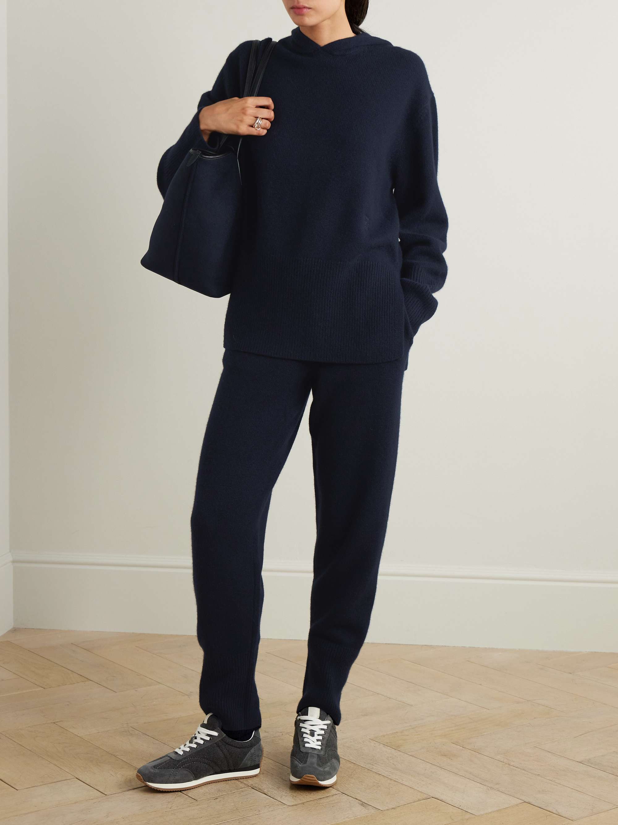 Embroidered cashmere tapered track pants view