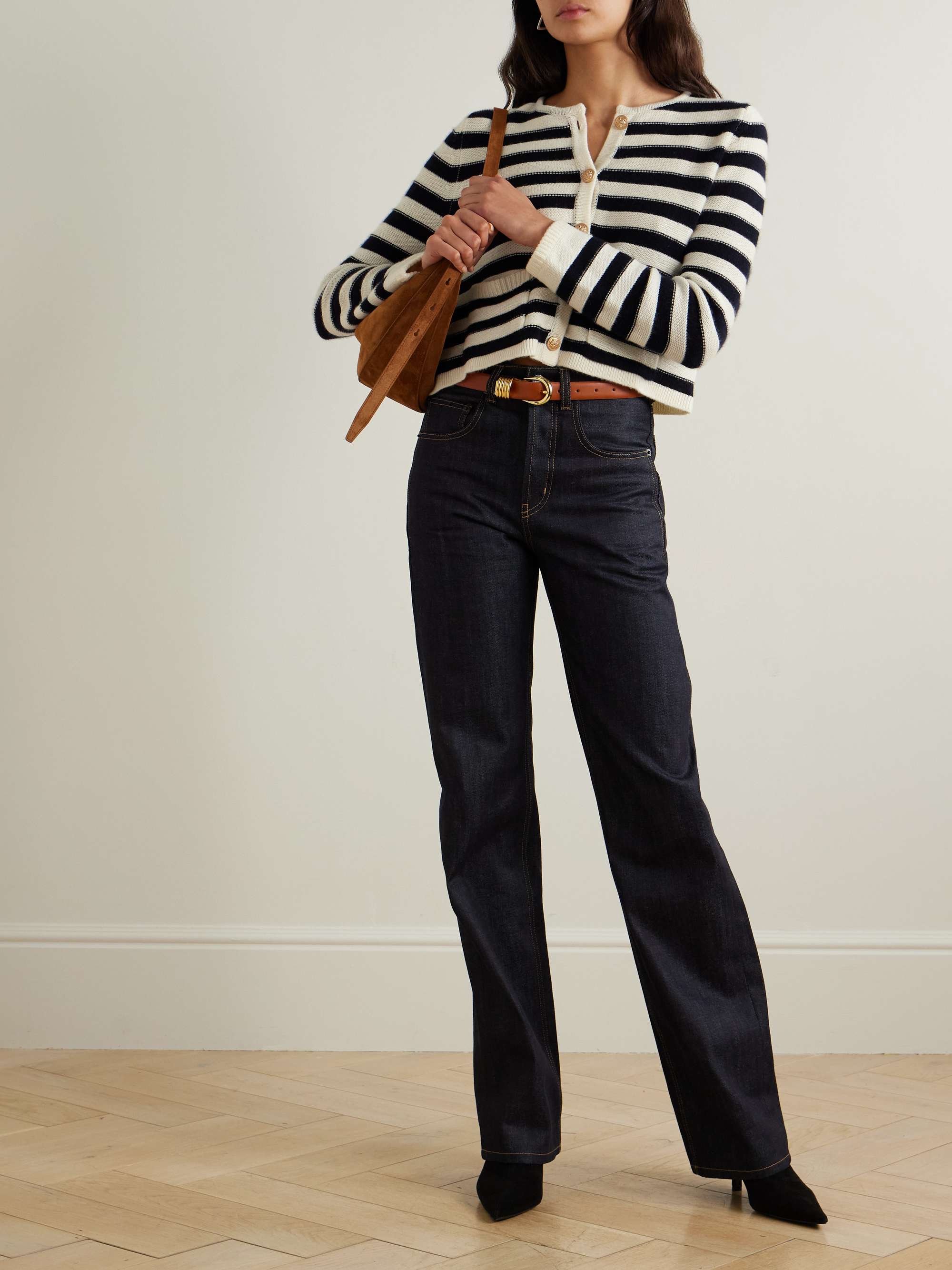 Striped wool and cashmere-blend cardigan view