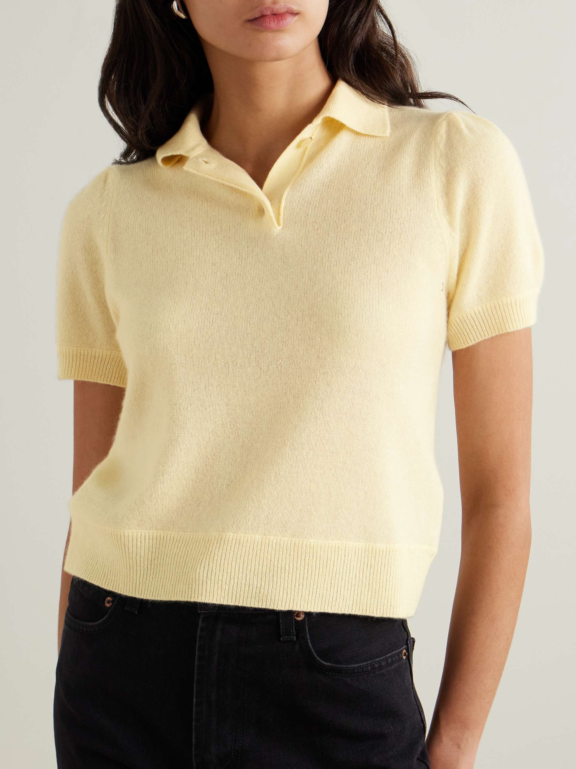 Cropped cashmere polo shirt view