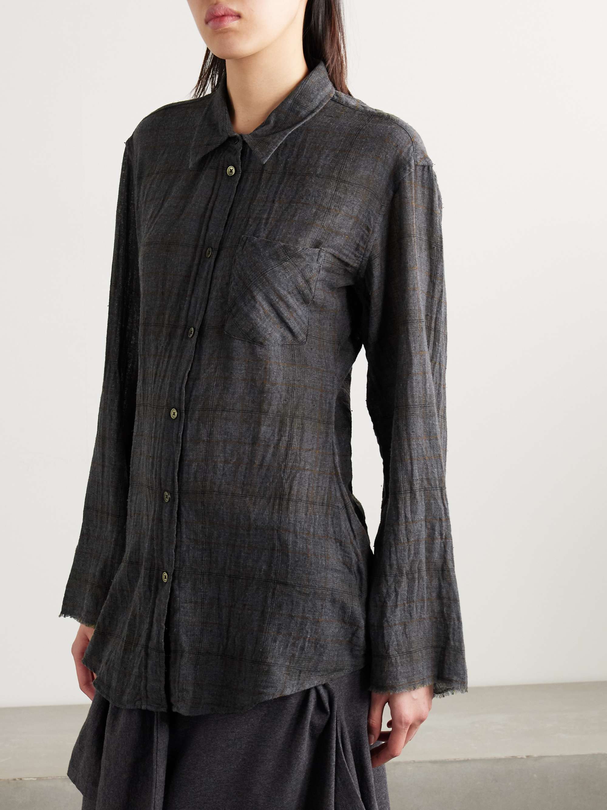 Daisy checked cotton-blend gauze shirt view