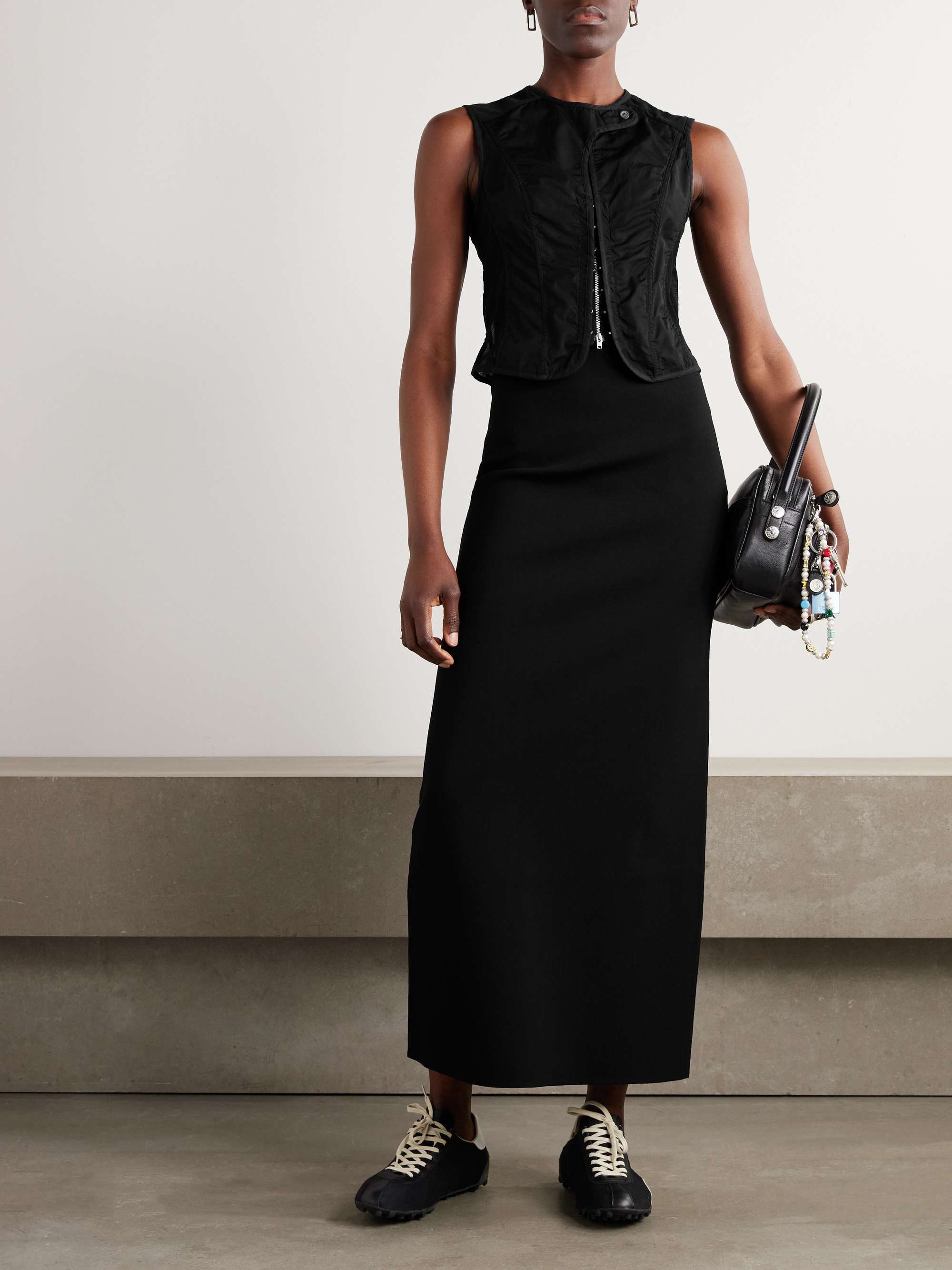 Paneled layered mesh-trimmed cotton-poplin corset vest view