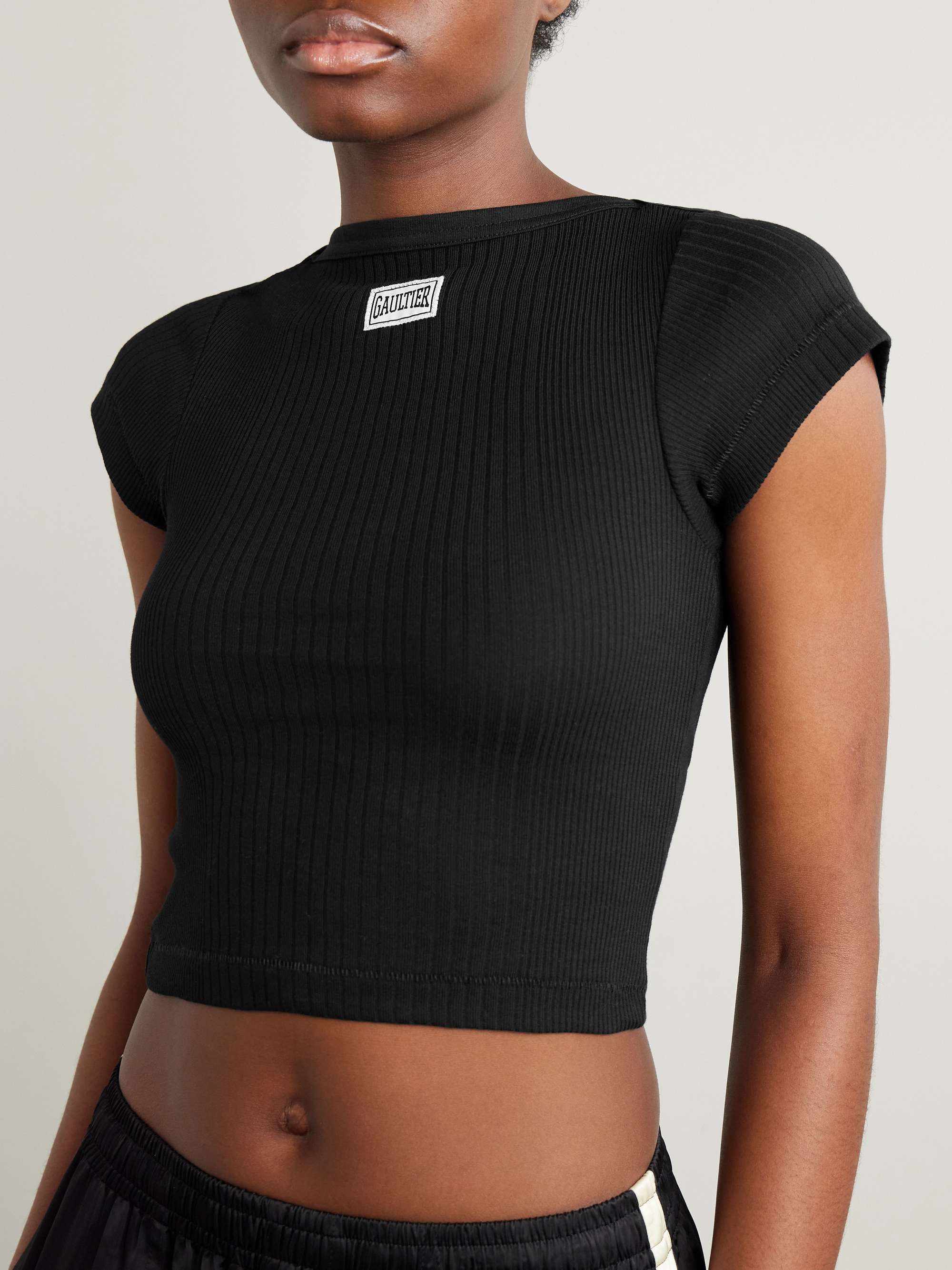 Cropped appliquéd ribbed cotton T-shirt view