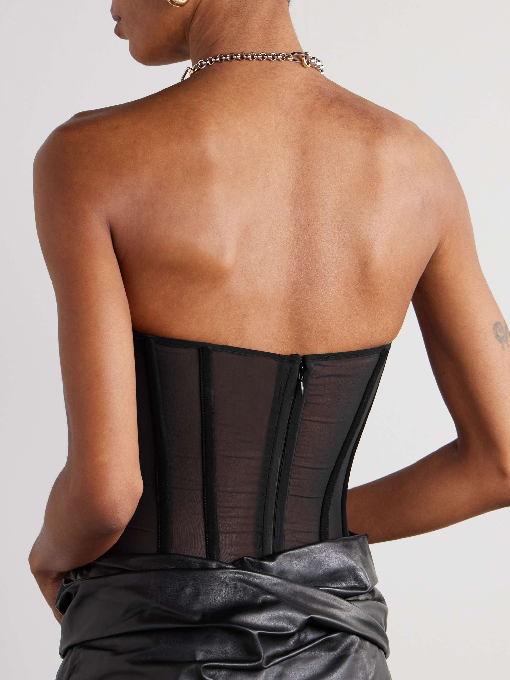Strapless crepe-trimmed tulle corset bodysuit view
