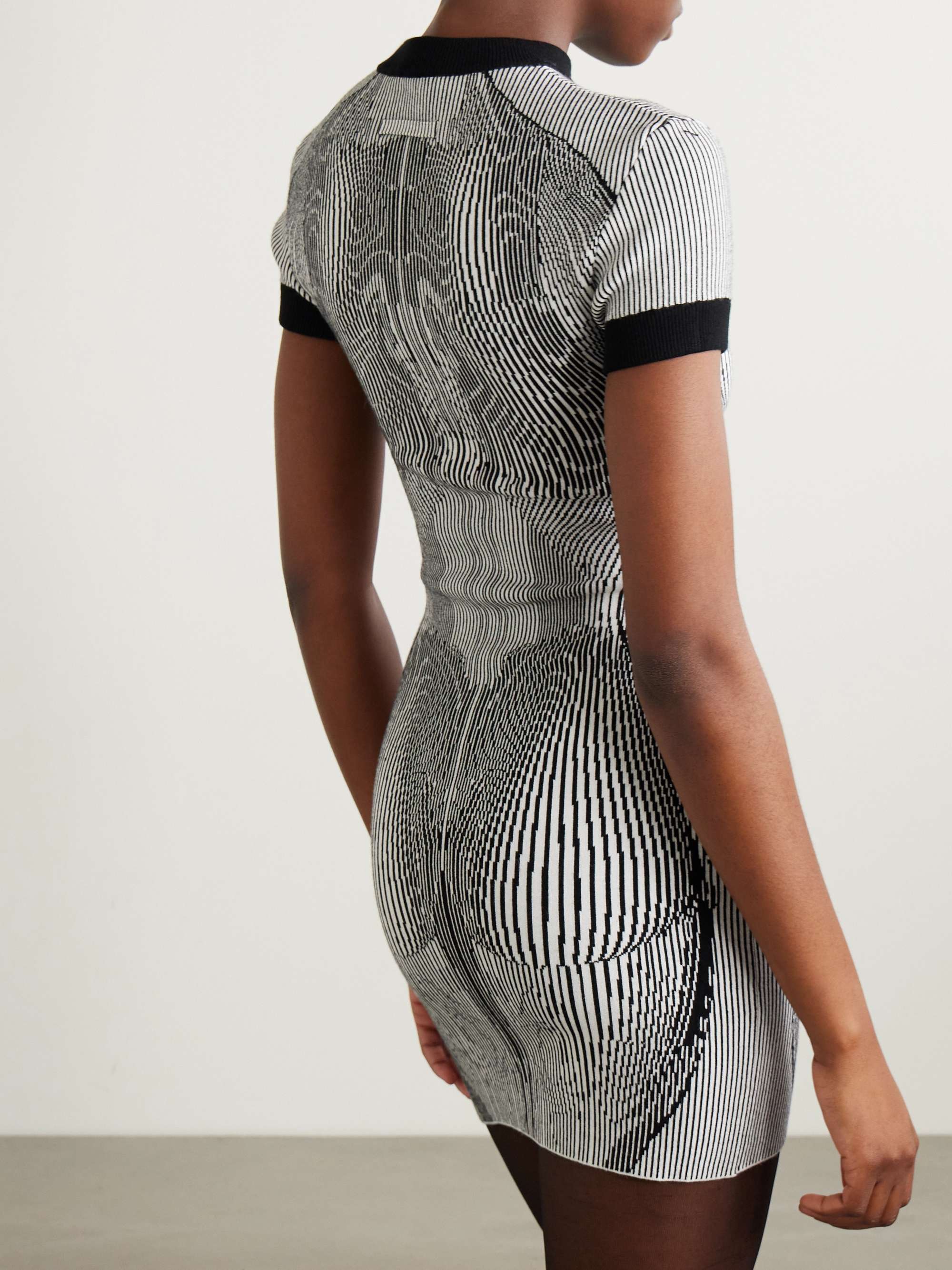 Trompe l'oeil striped jacquard-knit mini dress view