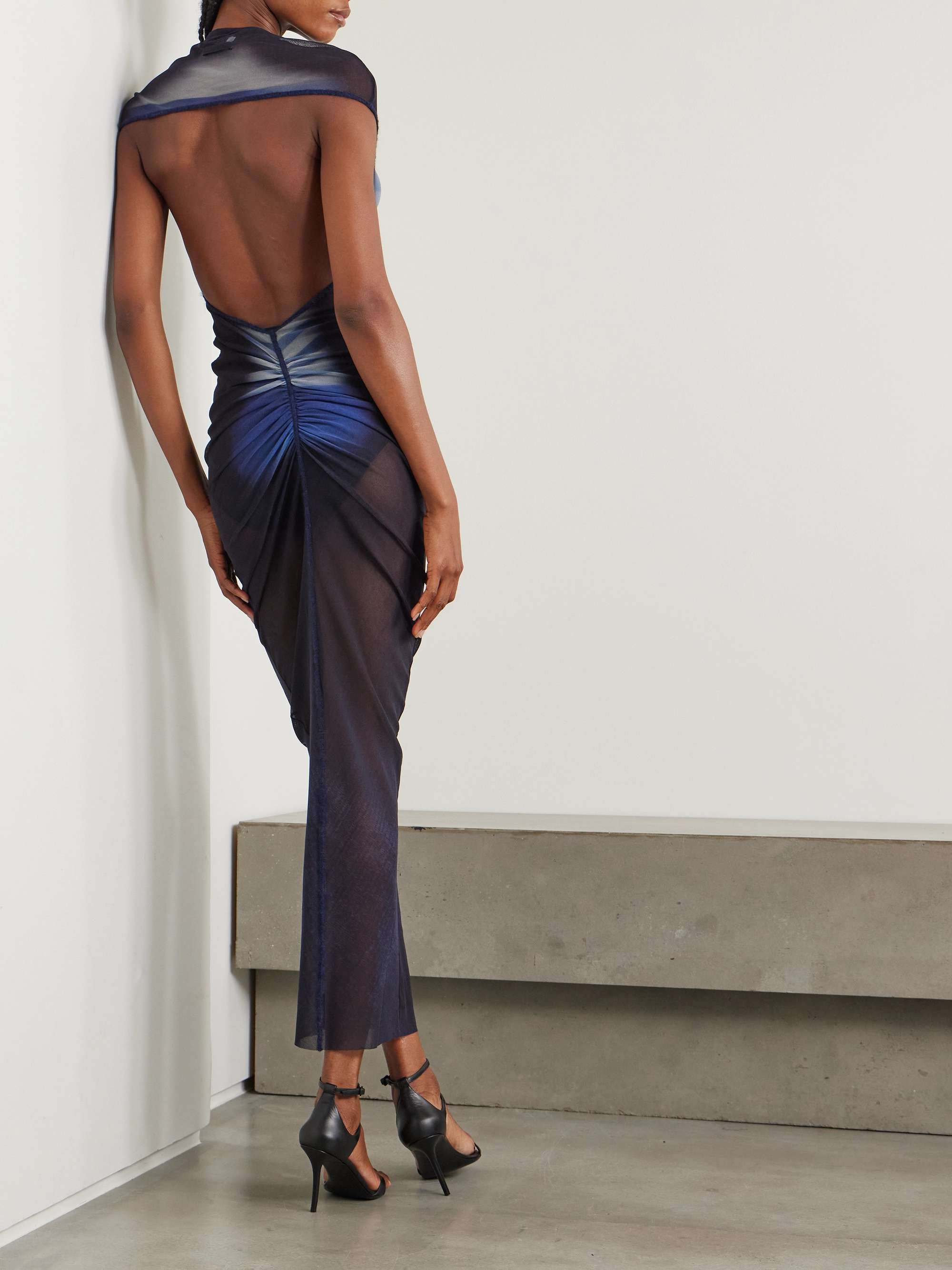 Le Mâle gathered printed stretch-mesh maxi dress view