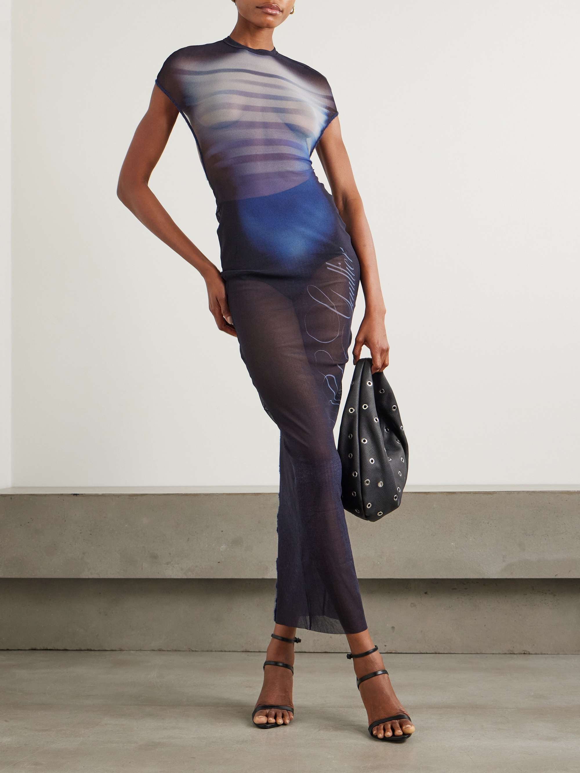 Le Mâle gathered printed stretch-mesh maxi dress view