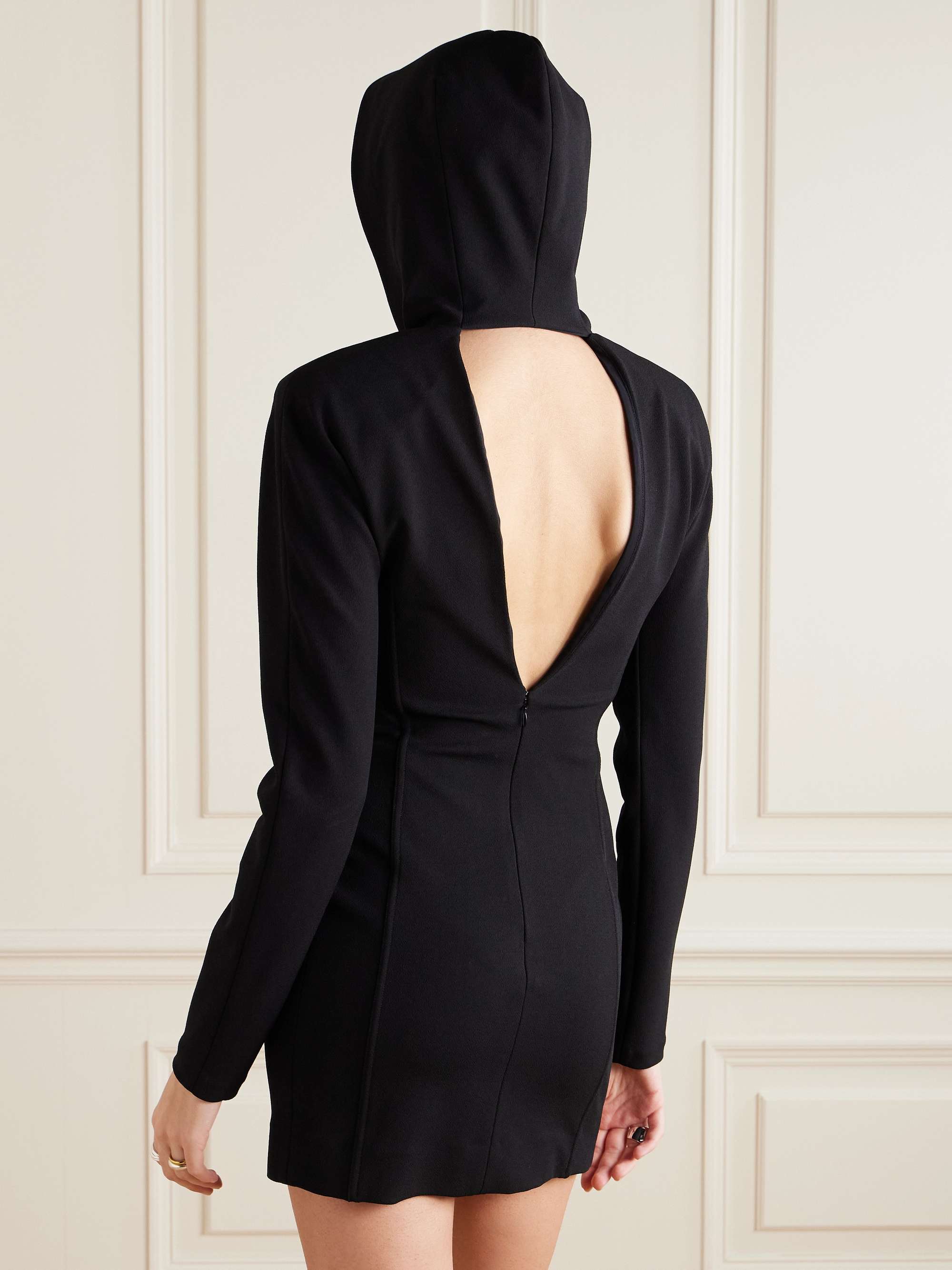 Open-back hooded paneled crepe-jersey mini dress view