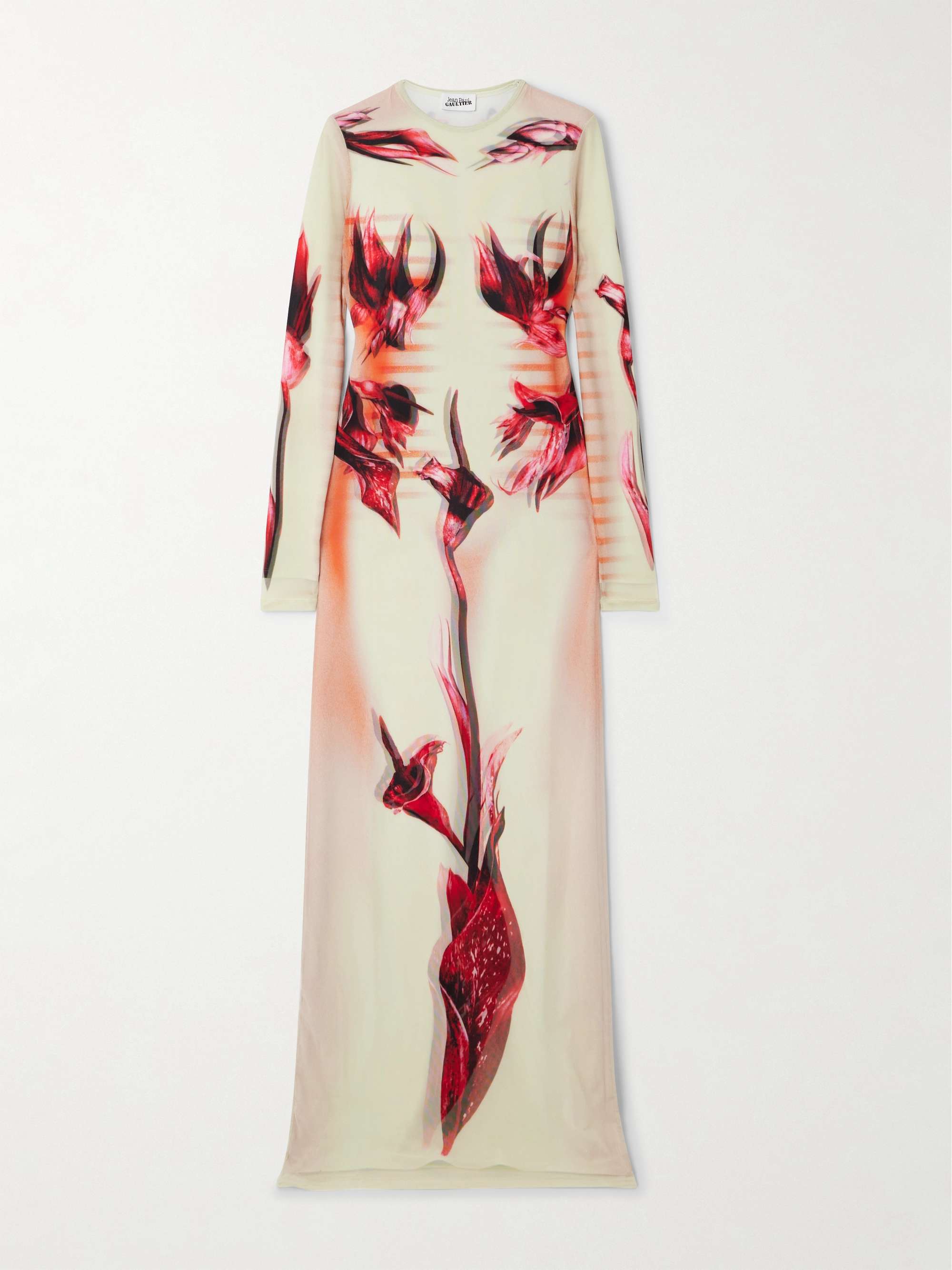 Printed stretch-mesh maxi dress view