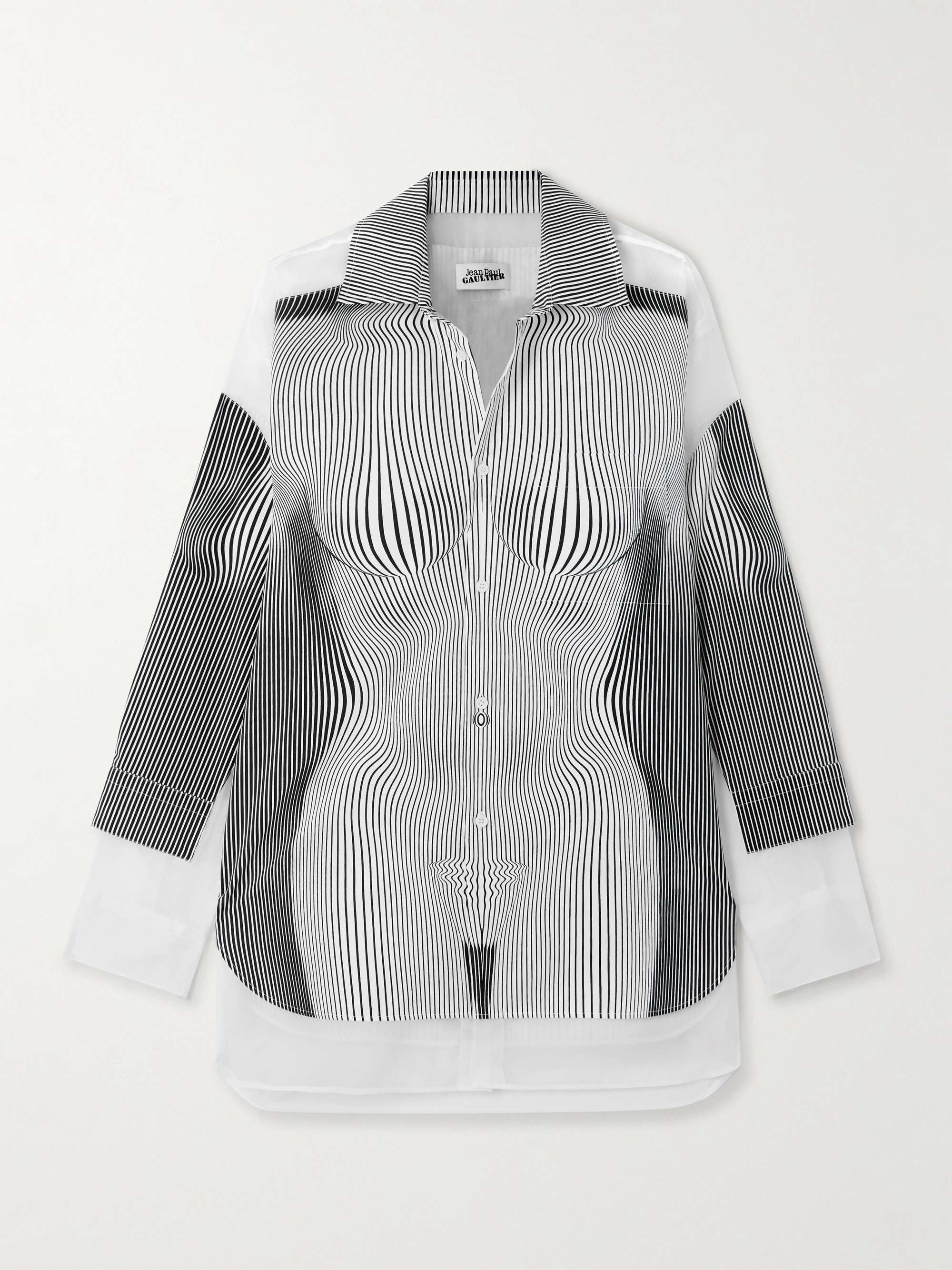 Striped poplin and silk-organza shirt view